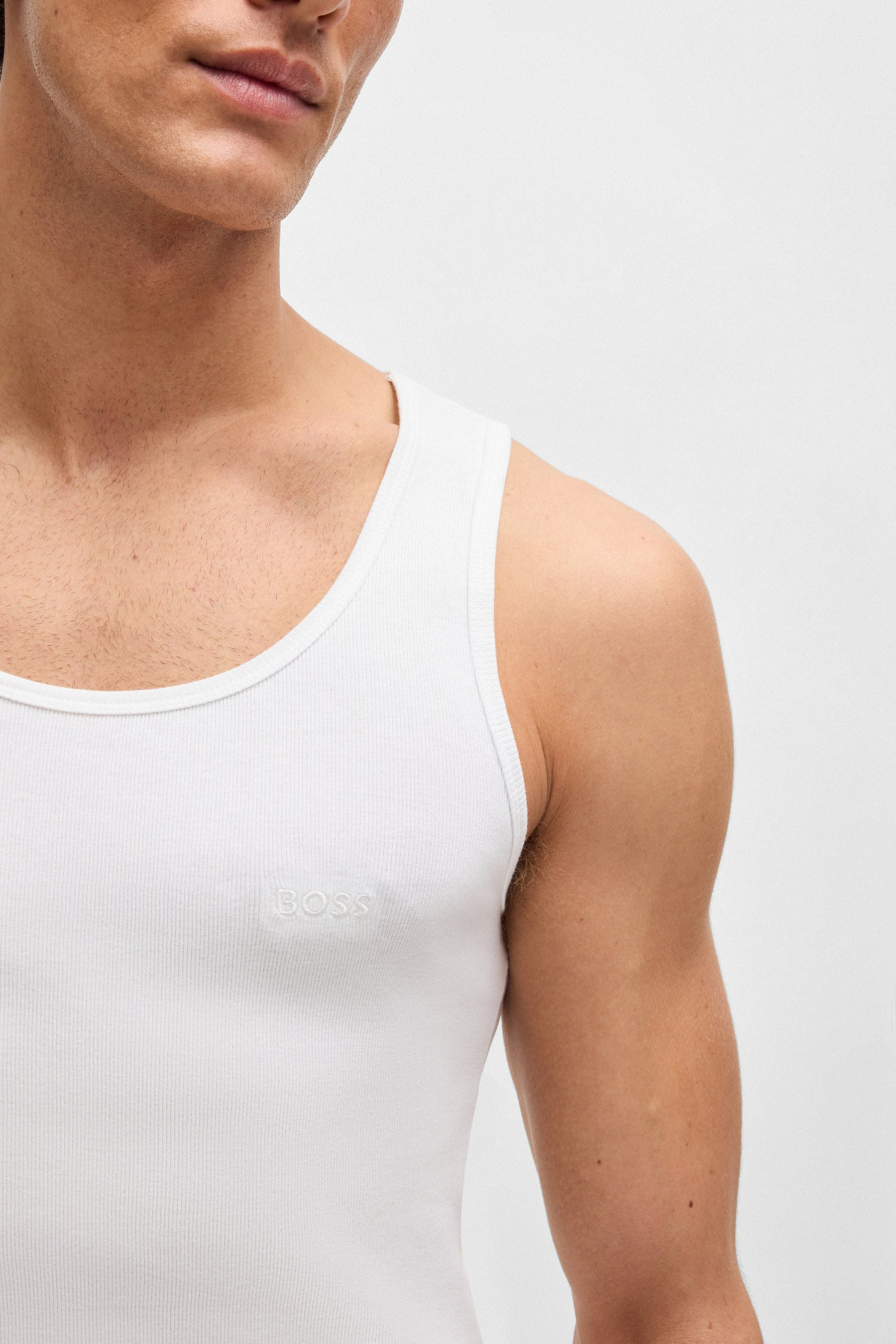 BOSS 3-Pack Regular Fit Ribbed Cotton Tank Tops
