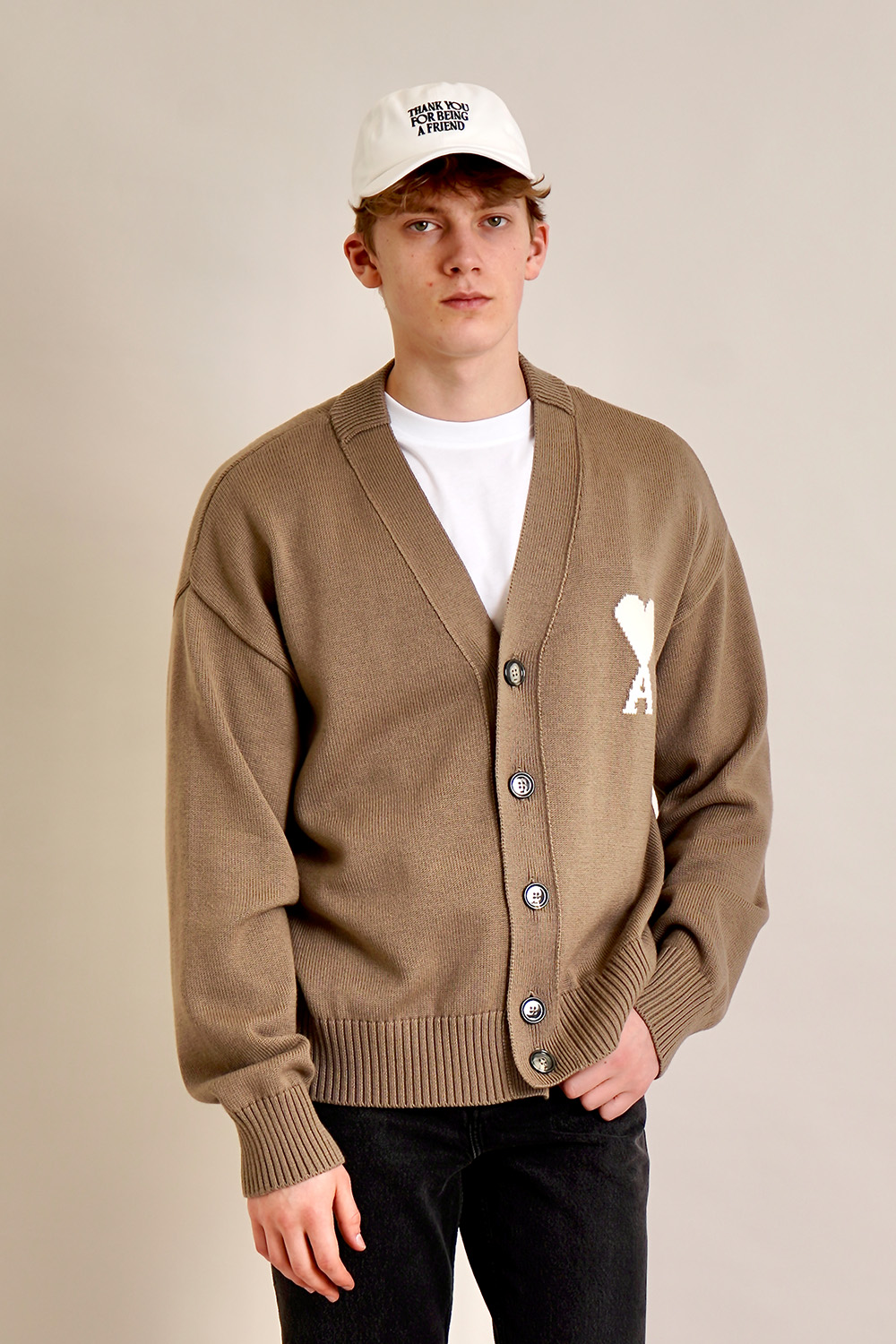 AMI PARIS Boxy Fit Ami De Coeur Wool Cotton Cardigan