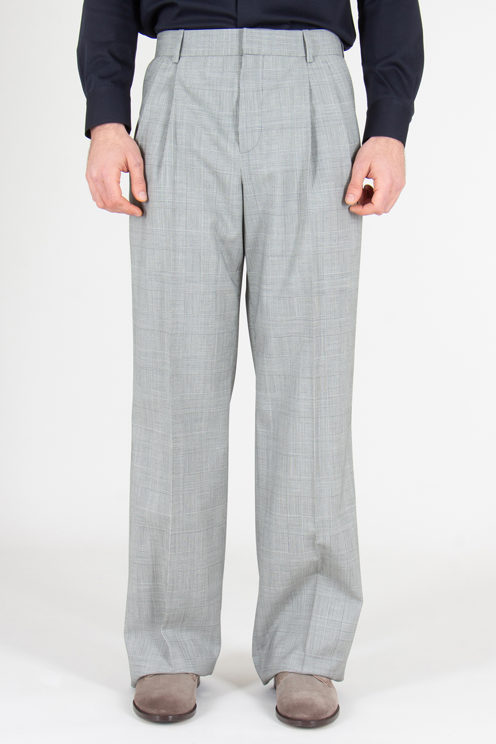 BALMAIN Straight Fit Prince Of Wales Check Virgin Wool Pants
