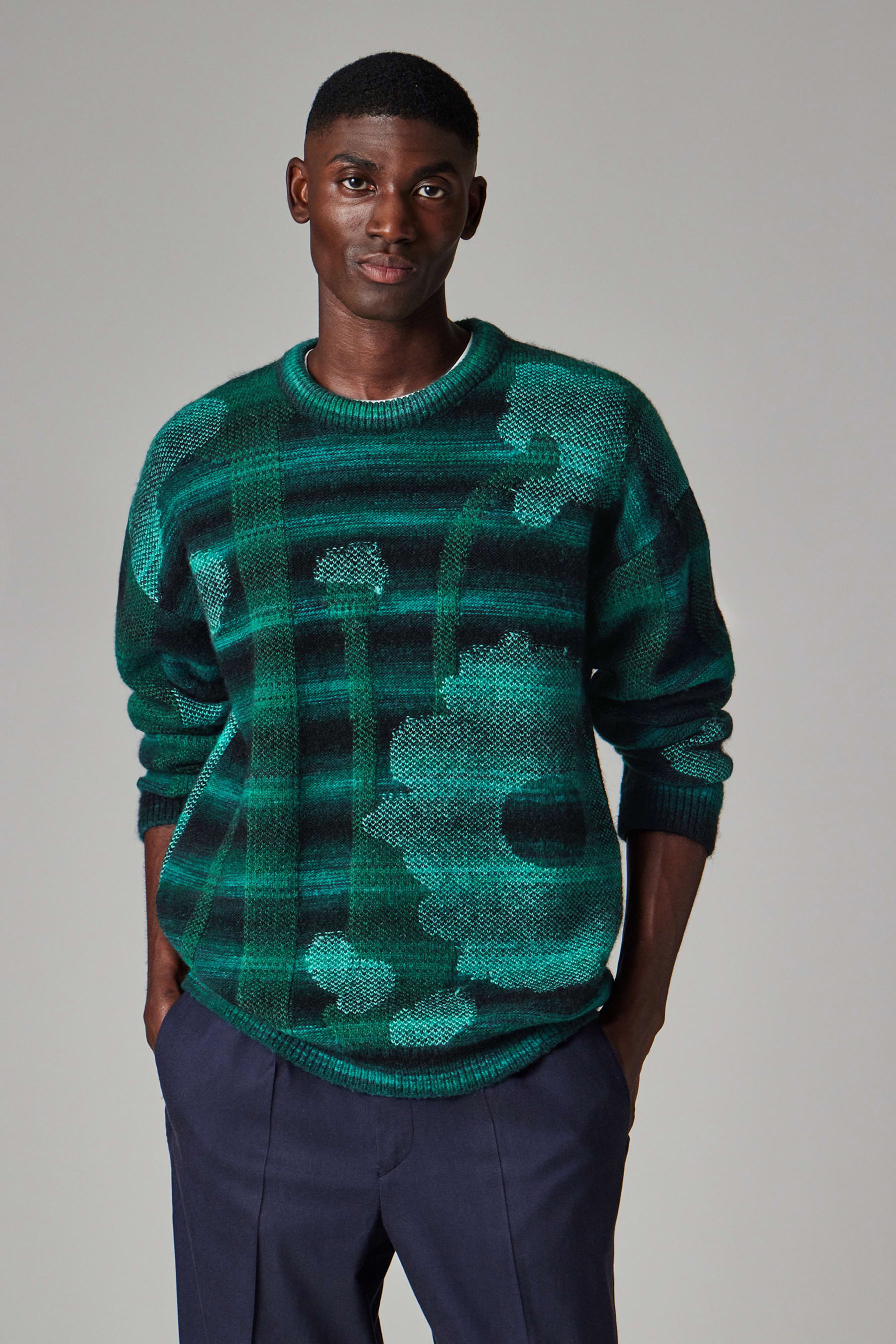PAUL SMITH Relaxed Fit Field Flowers Pattern Wool-Alpaca Blend Crew Neck Sweater Bekleidung, Strickwaren, Pullover