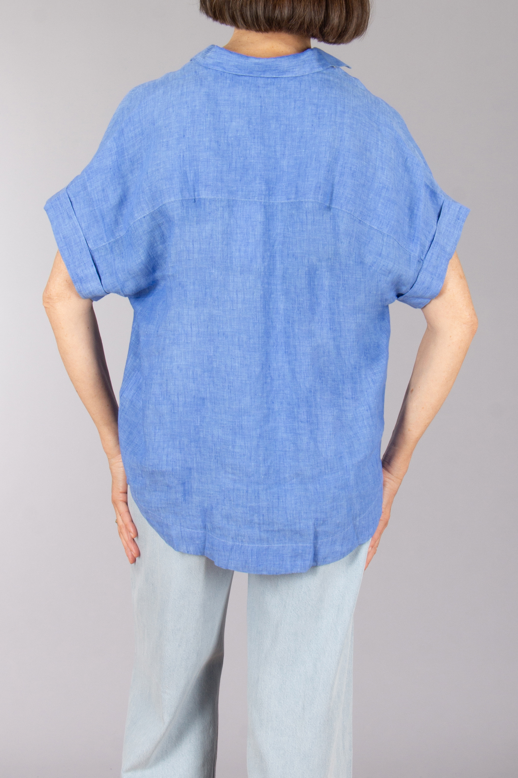 0039 ITALY Casual Fit Linen Short-Sleeve Blouse Derry KA Dekoration für Zuhause, Leinen, Bluse, Hosen, Ärmel