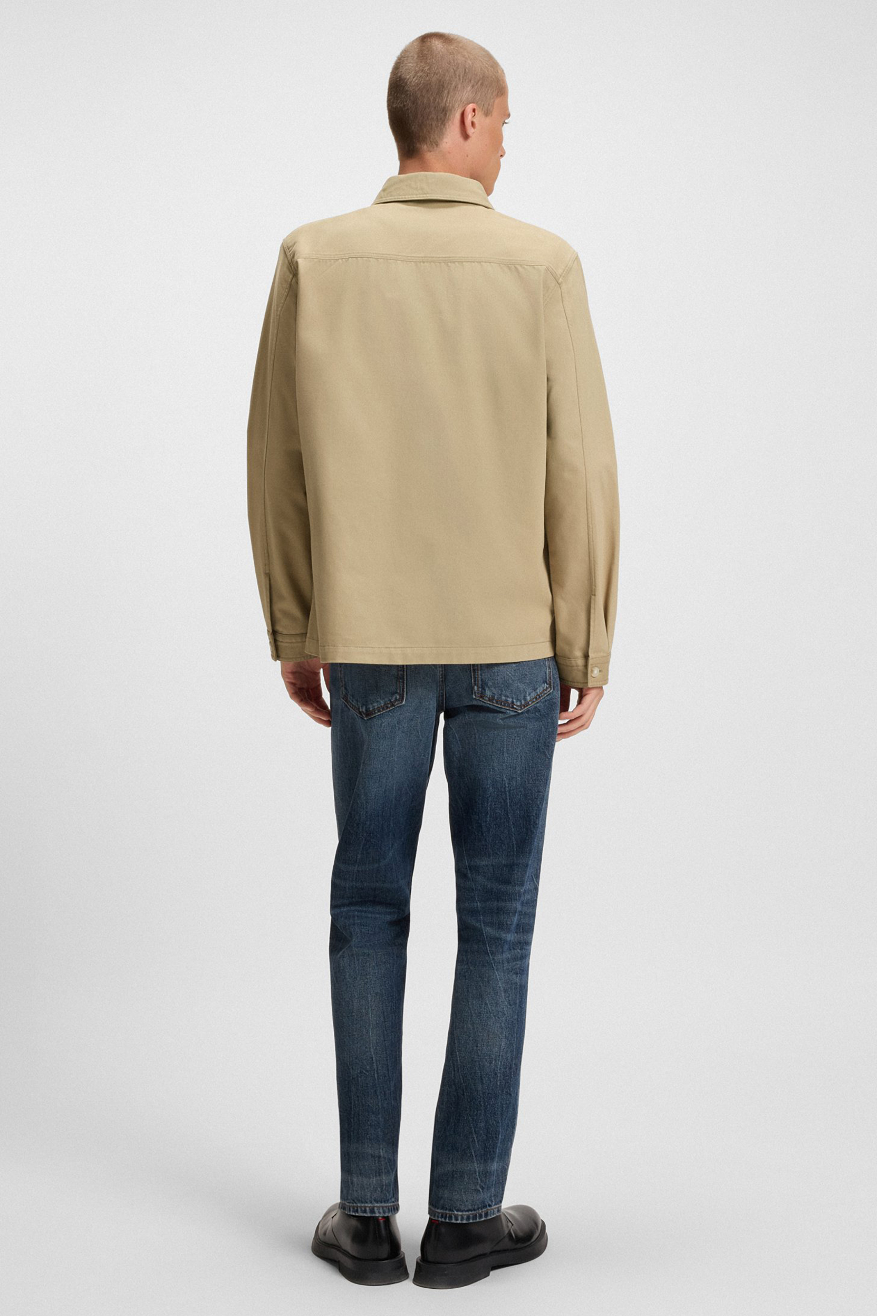 HUGO Oversized Fit Cotton Gabardine Overshirt Epoldo Mantel, Jacke, Hosen, Mann, Person