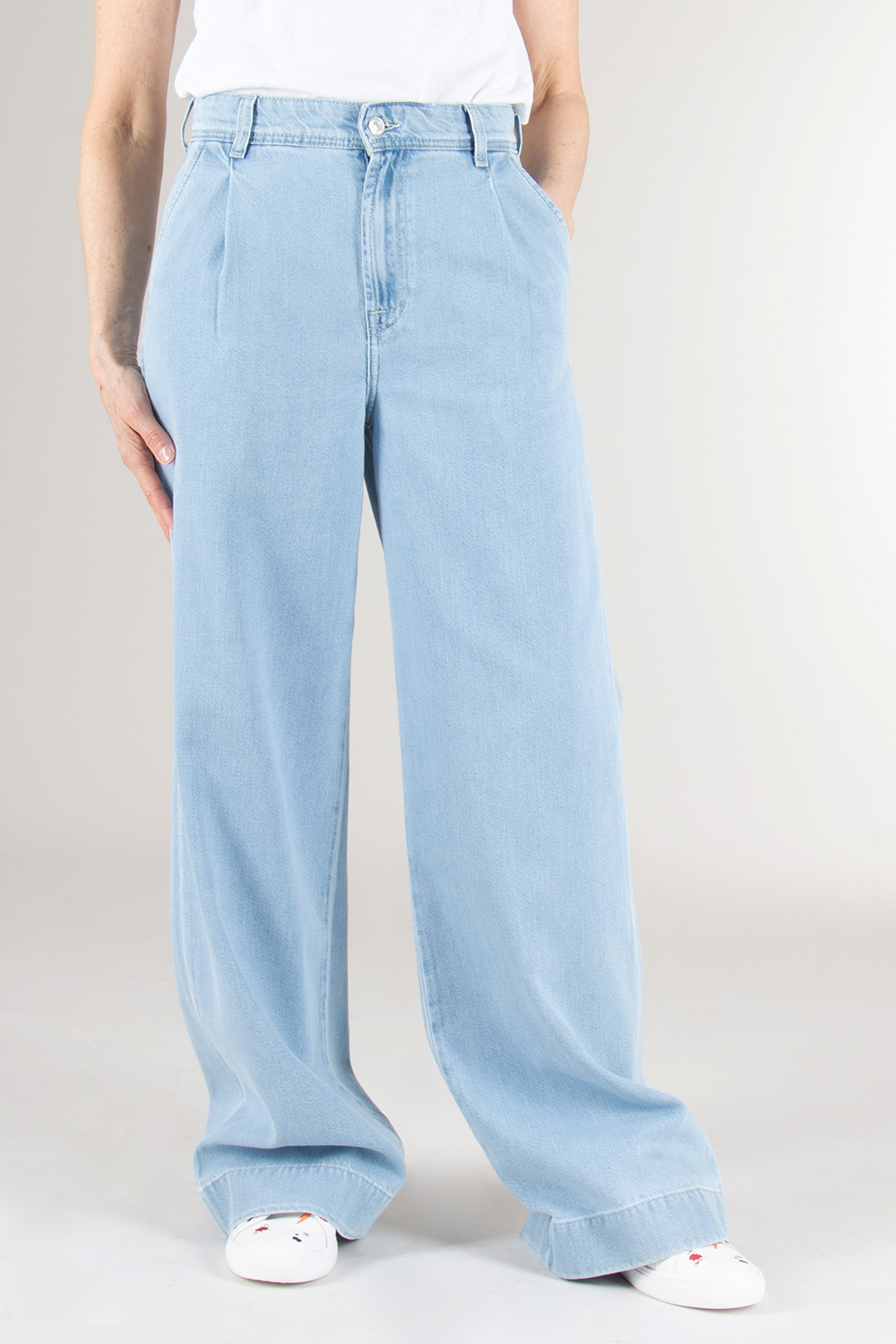 7 FOR ALL MANKIND Wide leg Pleated Cotton mix Denim Trousers Hana