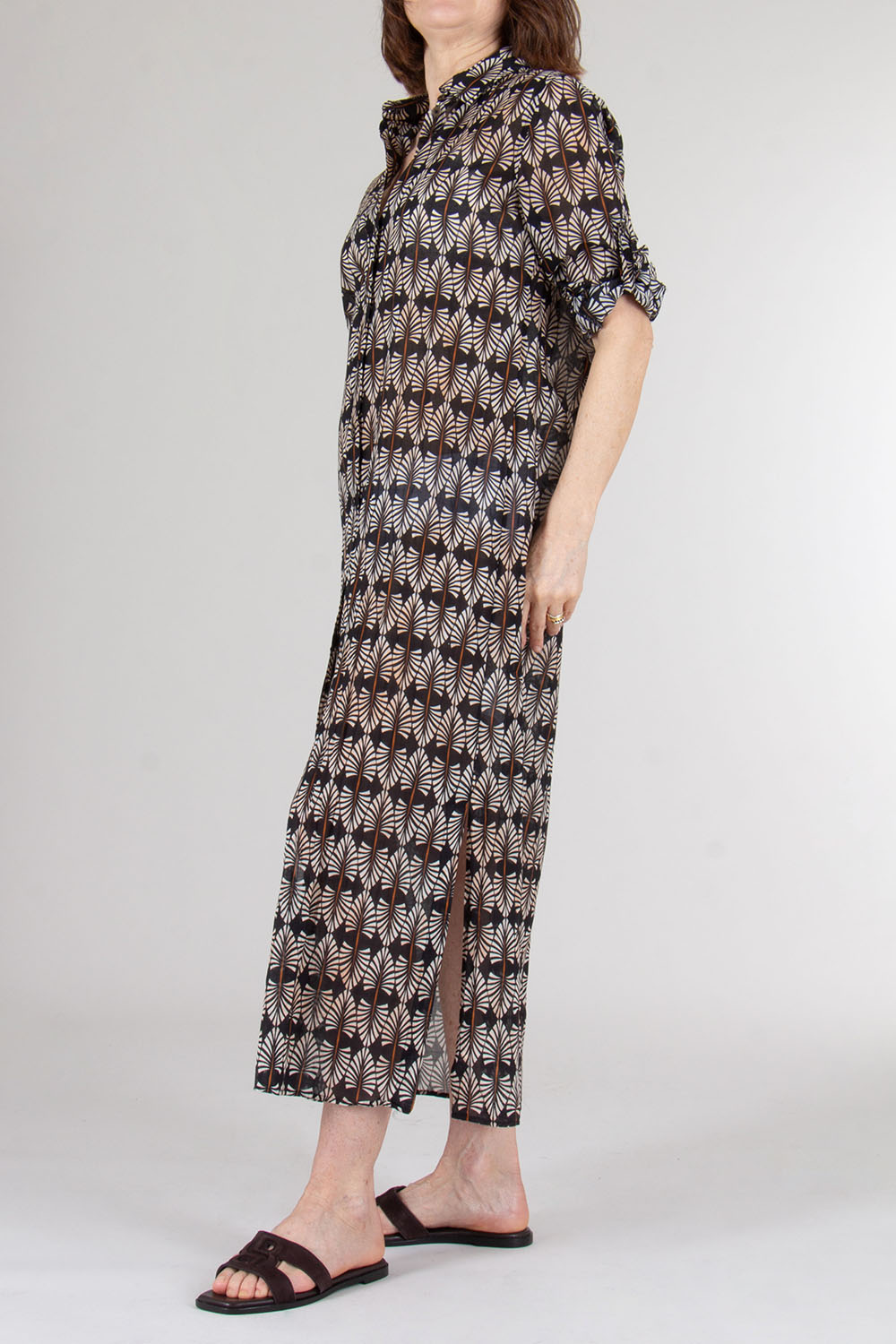 0039 ITALY Long Patterned Shirt Dress Taya