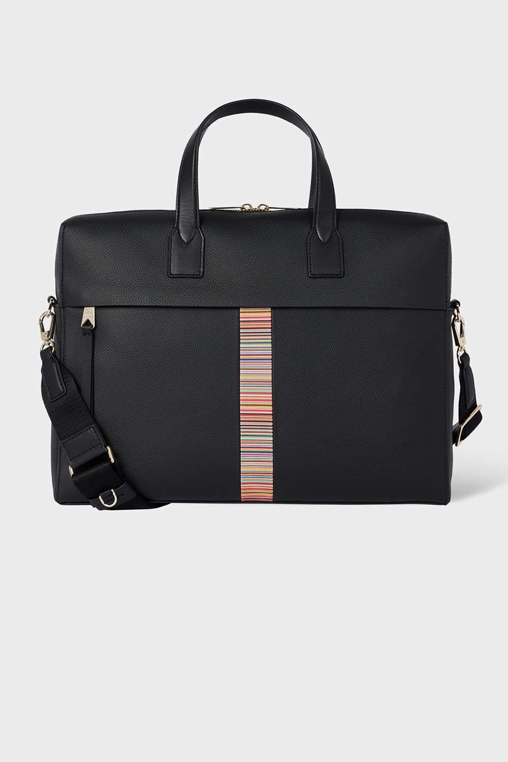 PAUL SMITH Leather 'Signature Stripe' Trim Double-Zip Folio Bag