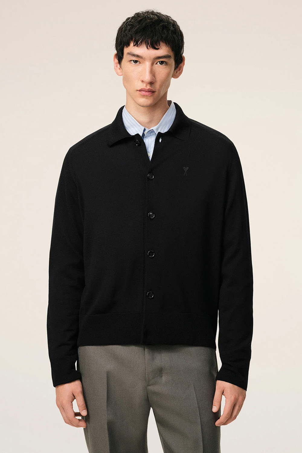 AMI PARIS Fine Wool Shirt Collar Cardigan 