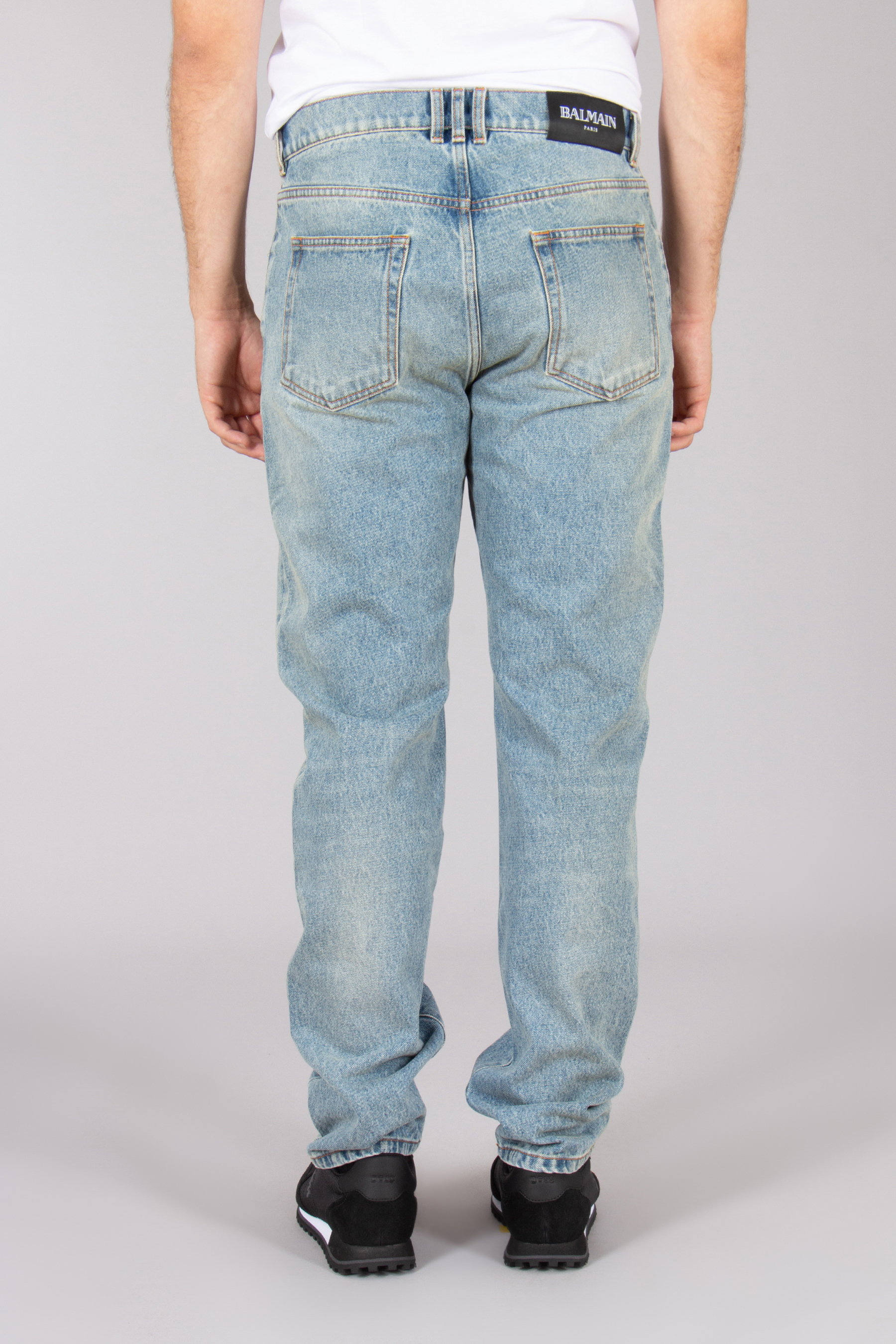 BALMAIN Regular Fit Cotton Denim Jeans Bekleidung, Jeans, Hosen, Schuhwerk, Schuh