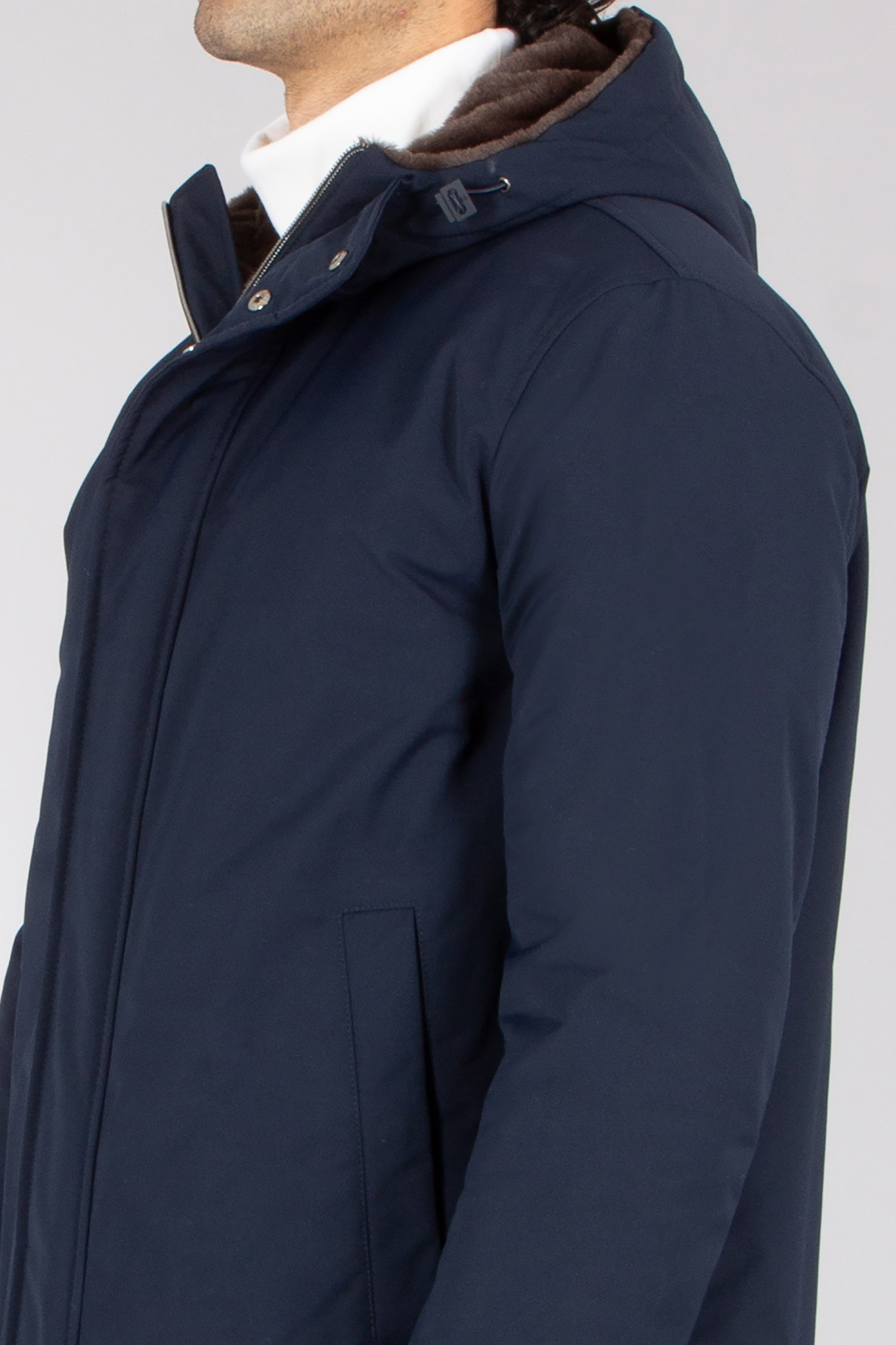 HERNO Regular Fit Faux Fur Lined Technical Fabric Half Coat Bekleidung, Mantel, Jacke