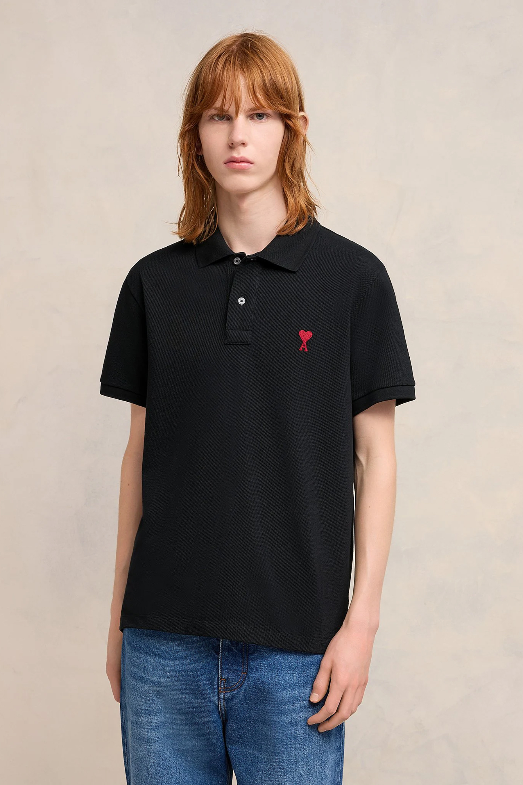 AMI PARIS Classic Fit Ami De Coeur Organic Cotton Piqué Polo Shirt 