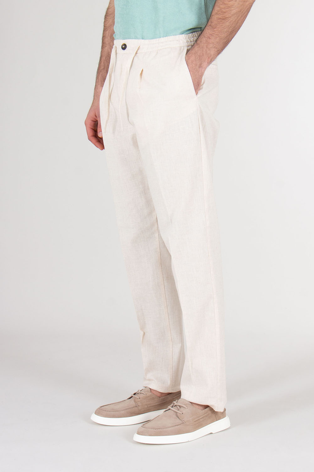 AURÉLIEN Slim Fit Linen Drawstring Trousers Seaside