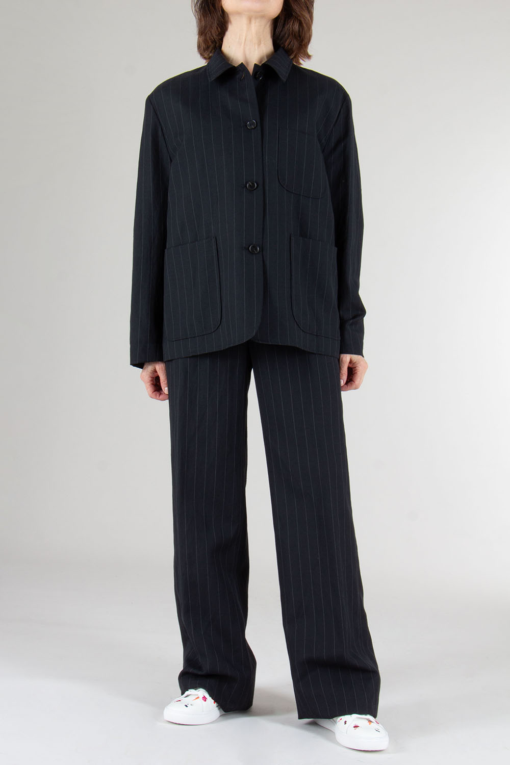 PAUL SMITH Regular Fit Wide Leg Striped Wool Linen Trousers 