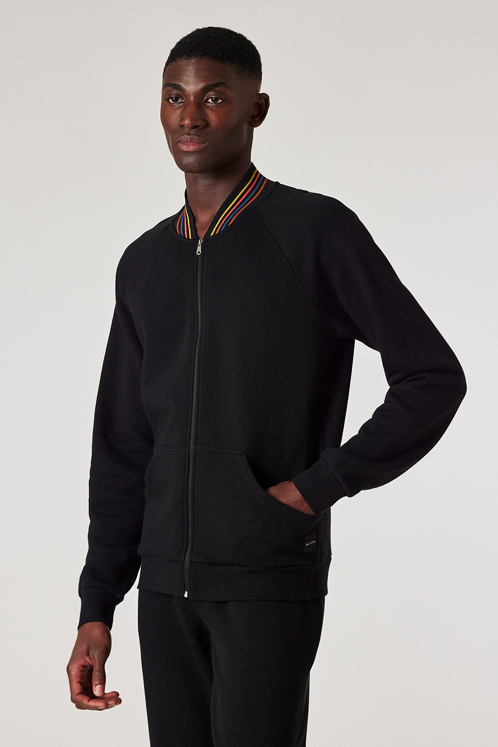 PAUL SMITH Regular Fit Artist Stripe Rib Cotton Fleece Zip Lounge Top