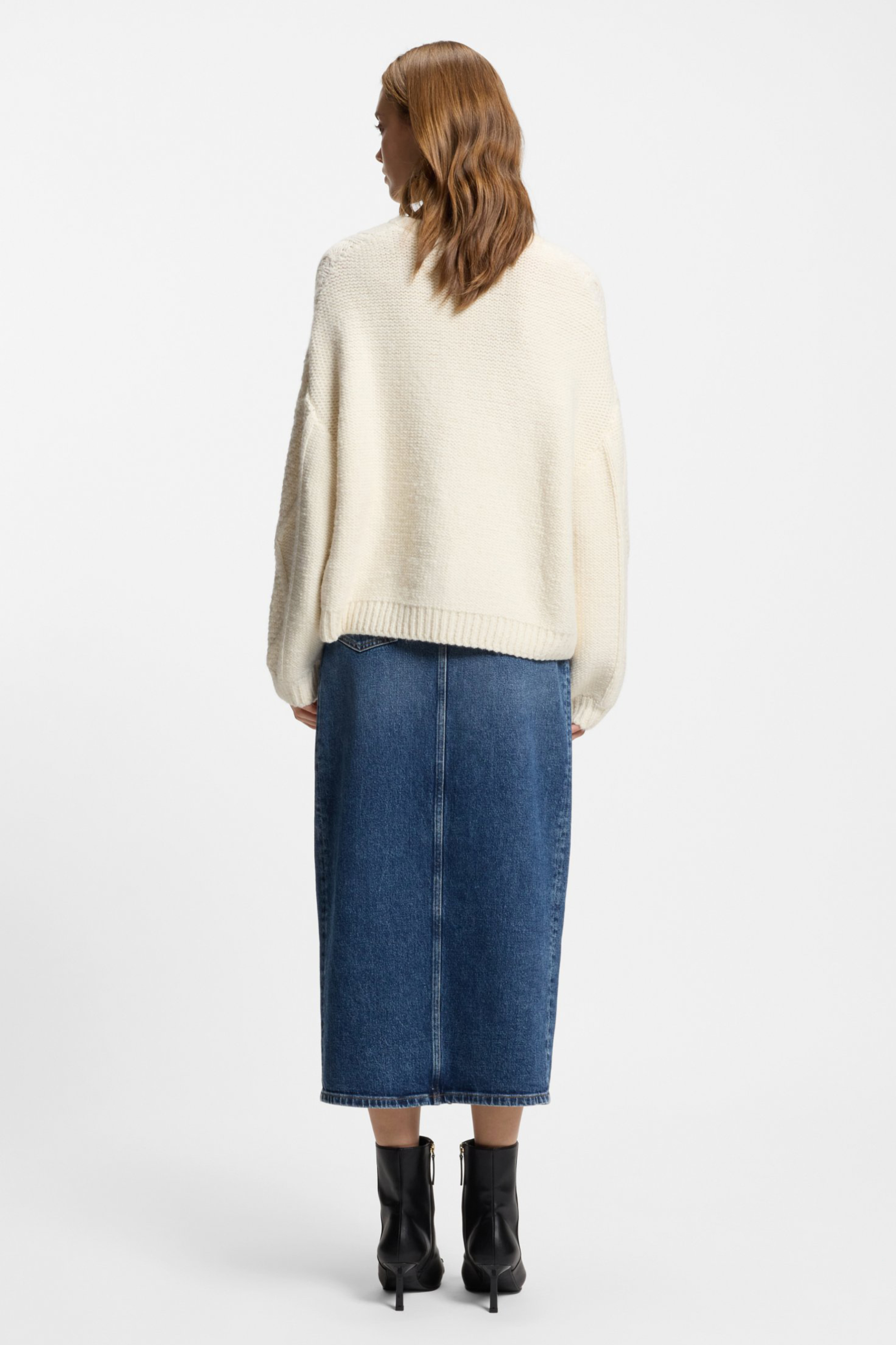 HUGO Oversized Cable Knit Alpaca-Wool Blend Crew Neck Sweater Saicos Bekleidung, Rock, Strickwaren, Pullover