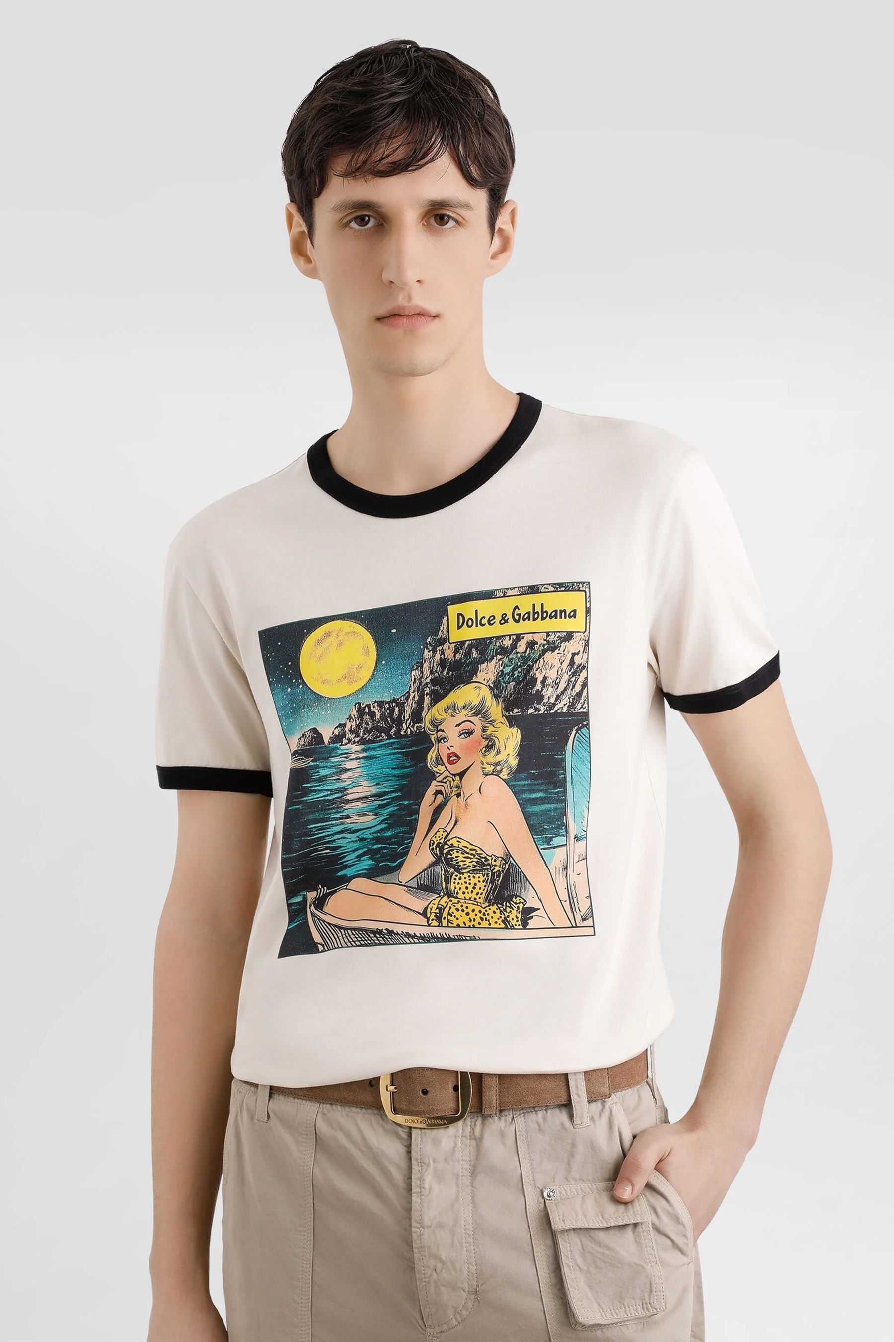 DOLCE & GABBANA Classic Fit Graphic Print Cotton Jersey T-Shirt Bekleidung, T-shirt, Hemd, Person