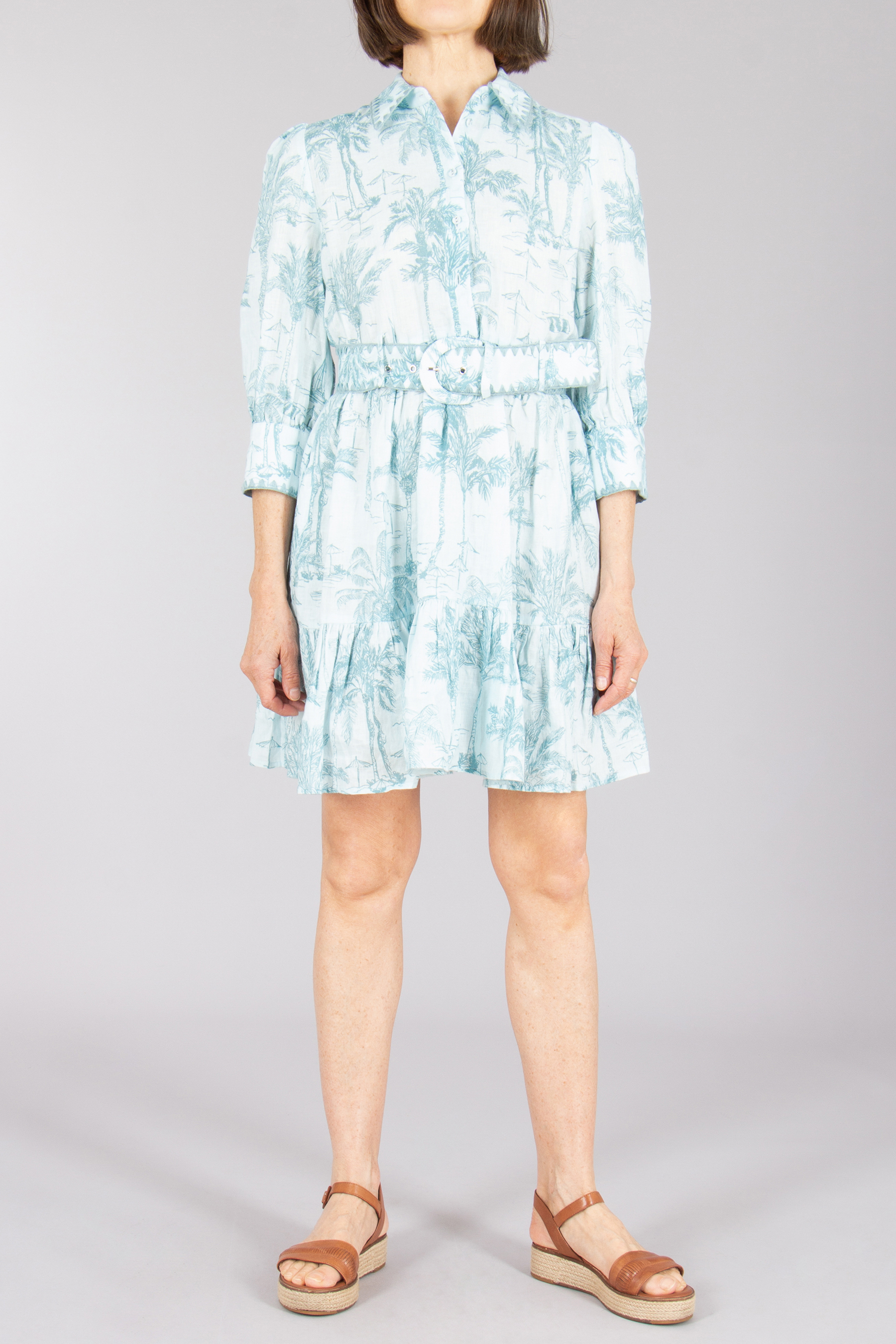 MC 2 SAINT BARTH Saint Beach Print Linen Dress Daisi Schuhwerk, Sandale, Kleid, Modisch, Person