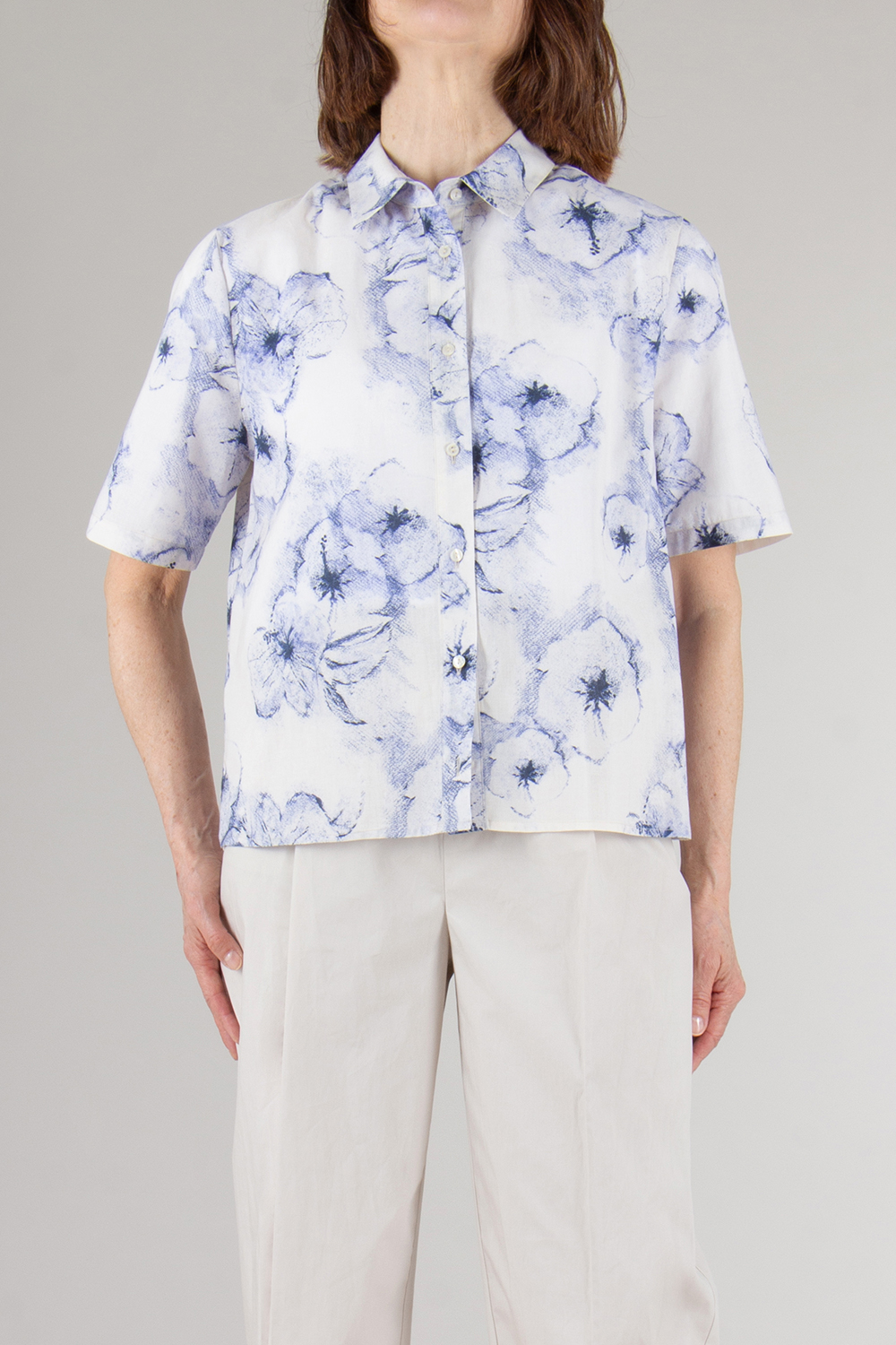 0039 ITALY Relaxed Fit patterned Cotton Blouse 