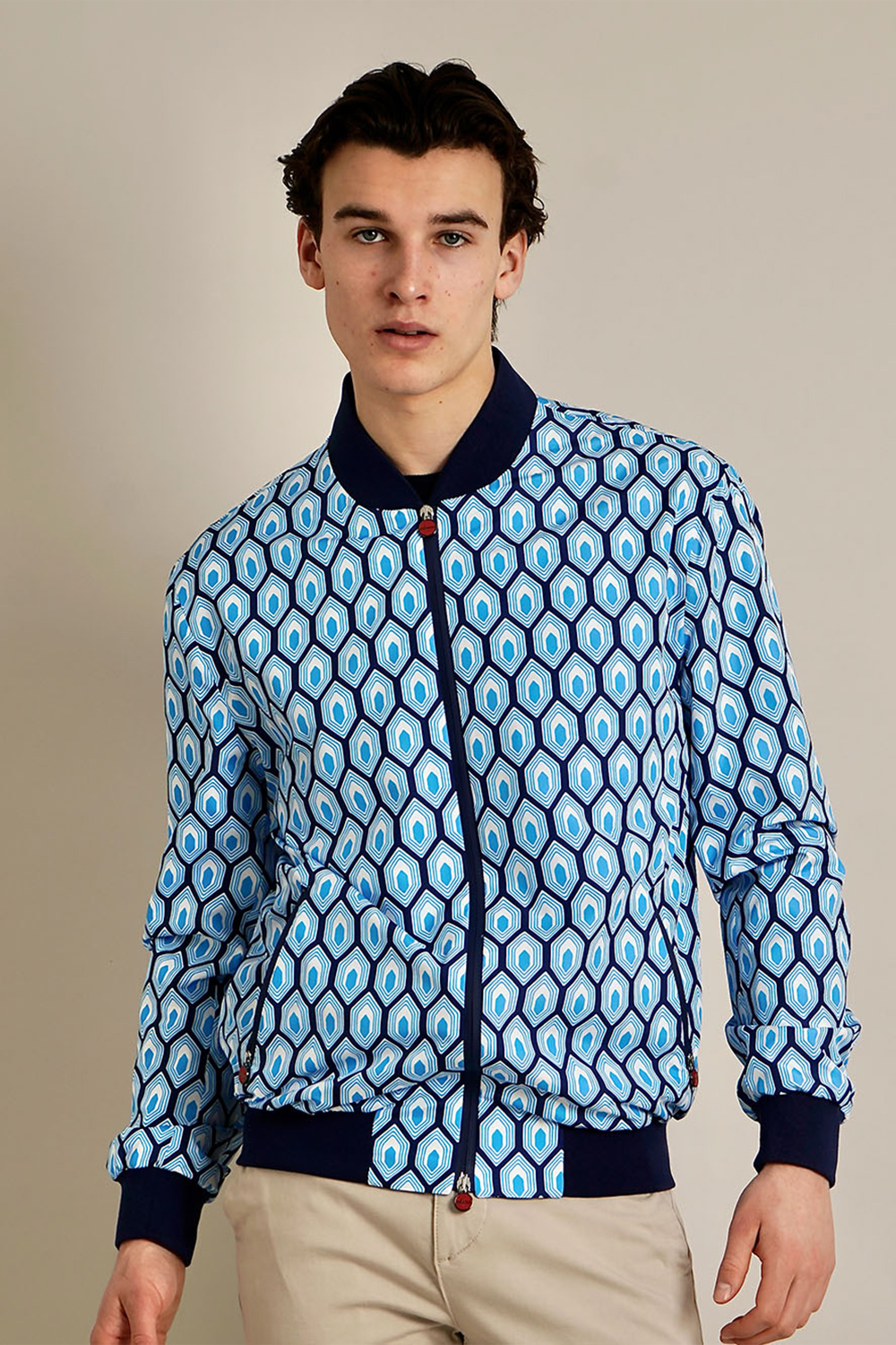 KITON Regular Fit Printed Technical Fabric Bomber Jacket