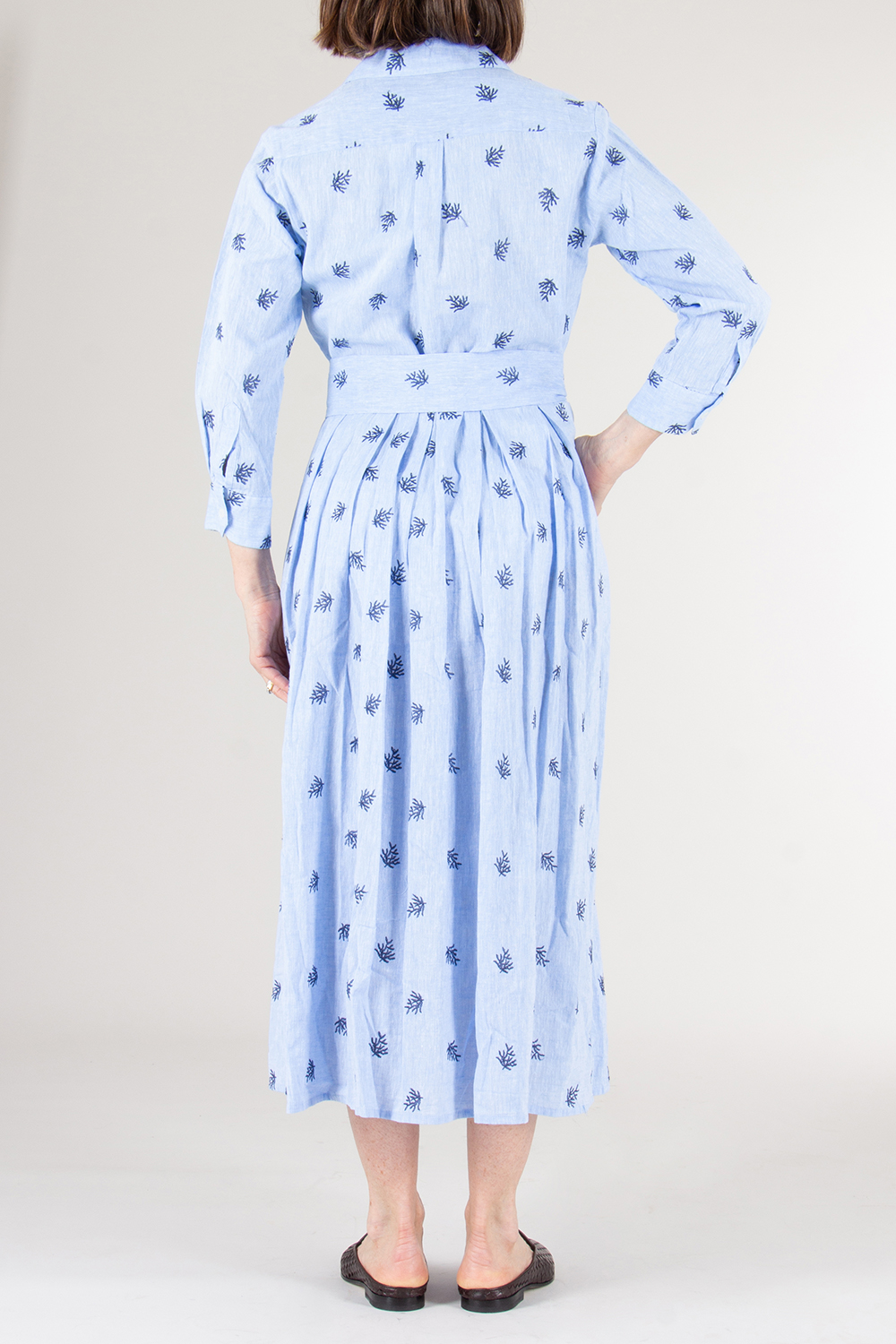 0039 ITALY Embroidered Linen Cotton Shirt Dress Julene
