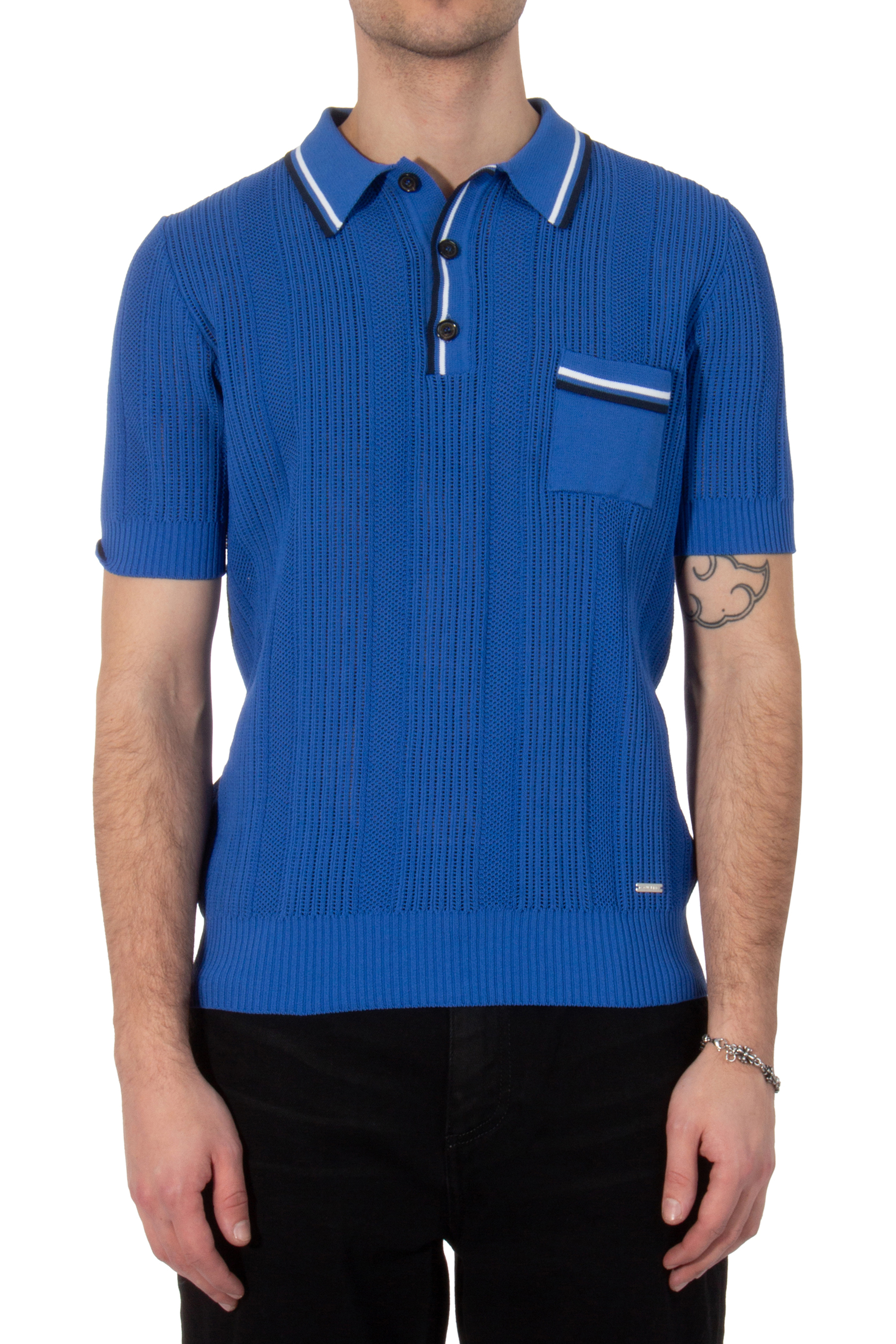 DSQUARED2 Knitted Openwork Cotton Blend Polo Shirt