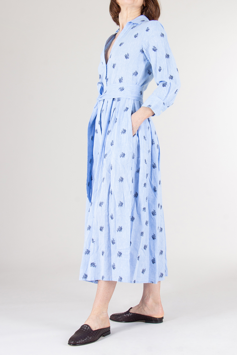 0039 ITALY Embroidered Linen Cotton Shirt Dress Julene
