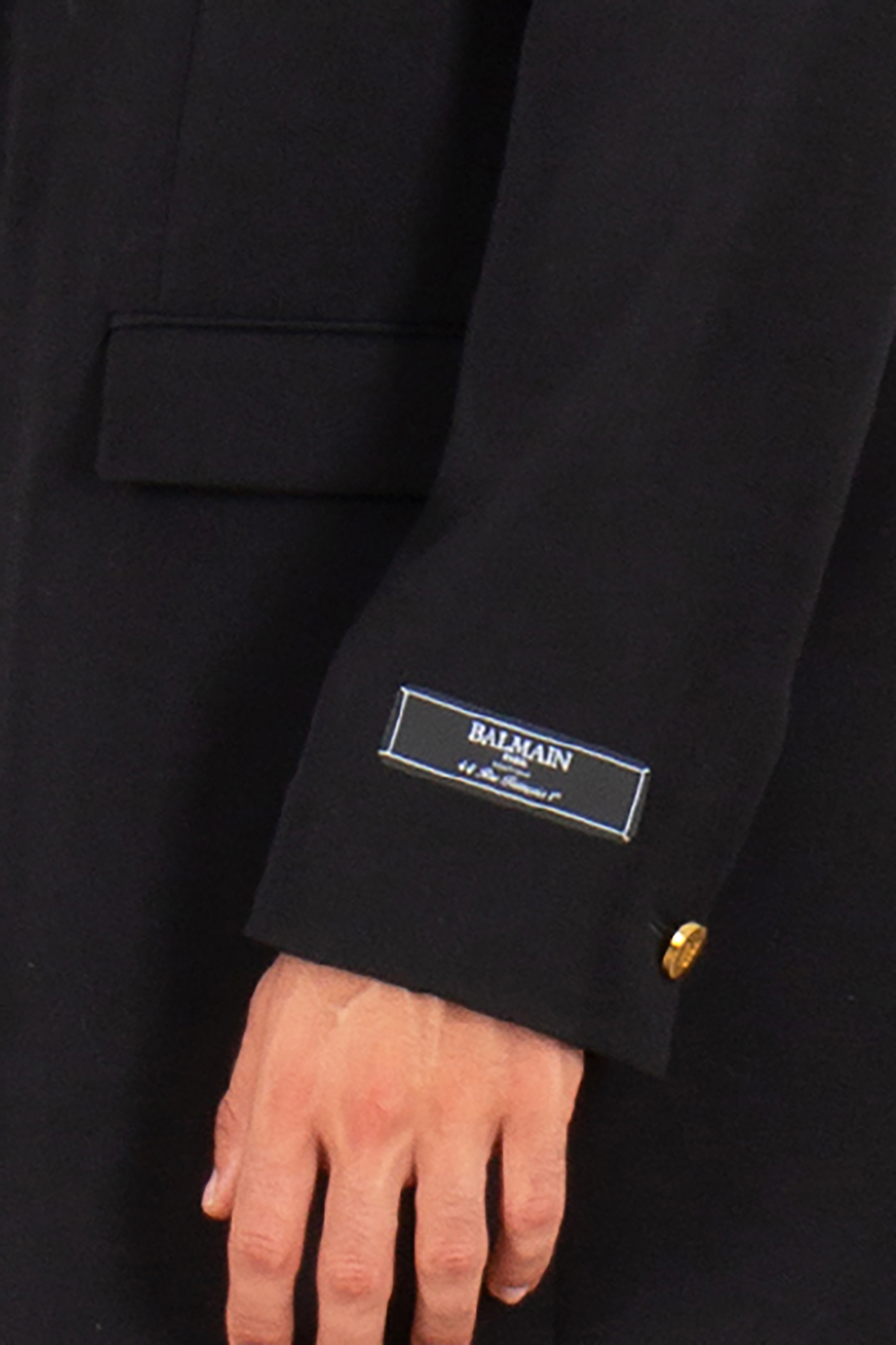 BALMAIN Straight Fit Virgin Wool Grain-De-Poudre Coat Langarm, Mantel, Anzug, Blazer, Manschette