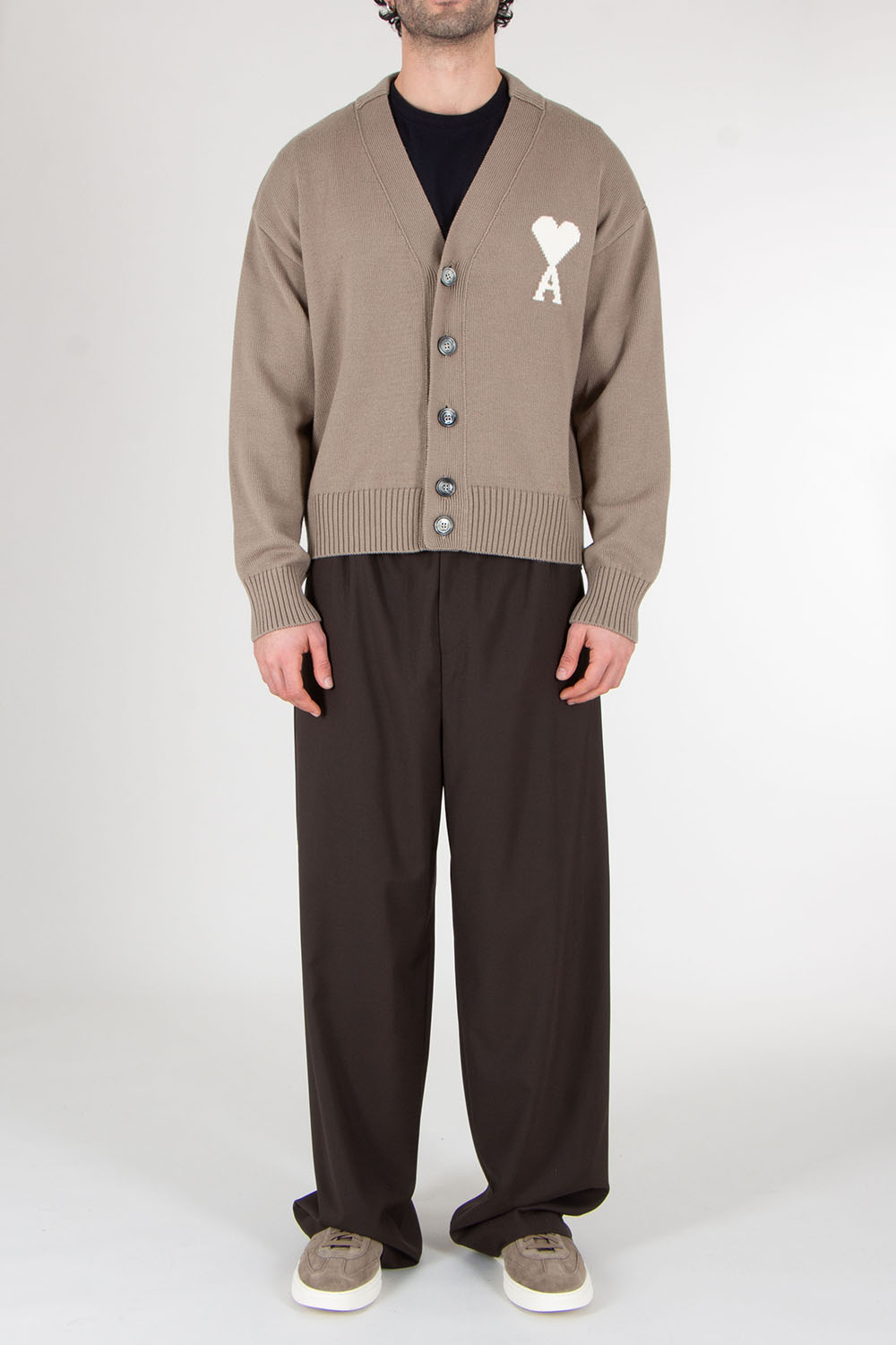 AMI PARIS Boxy Fit Ami De Coeur Wool Cotton Cardigan