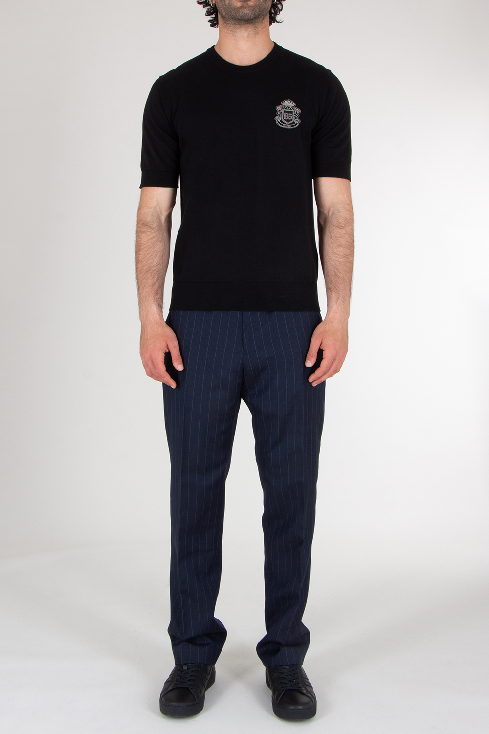 DOLCE & GABBANA Knitted Cotton Short Sleeve Embroidered Sweater