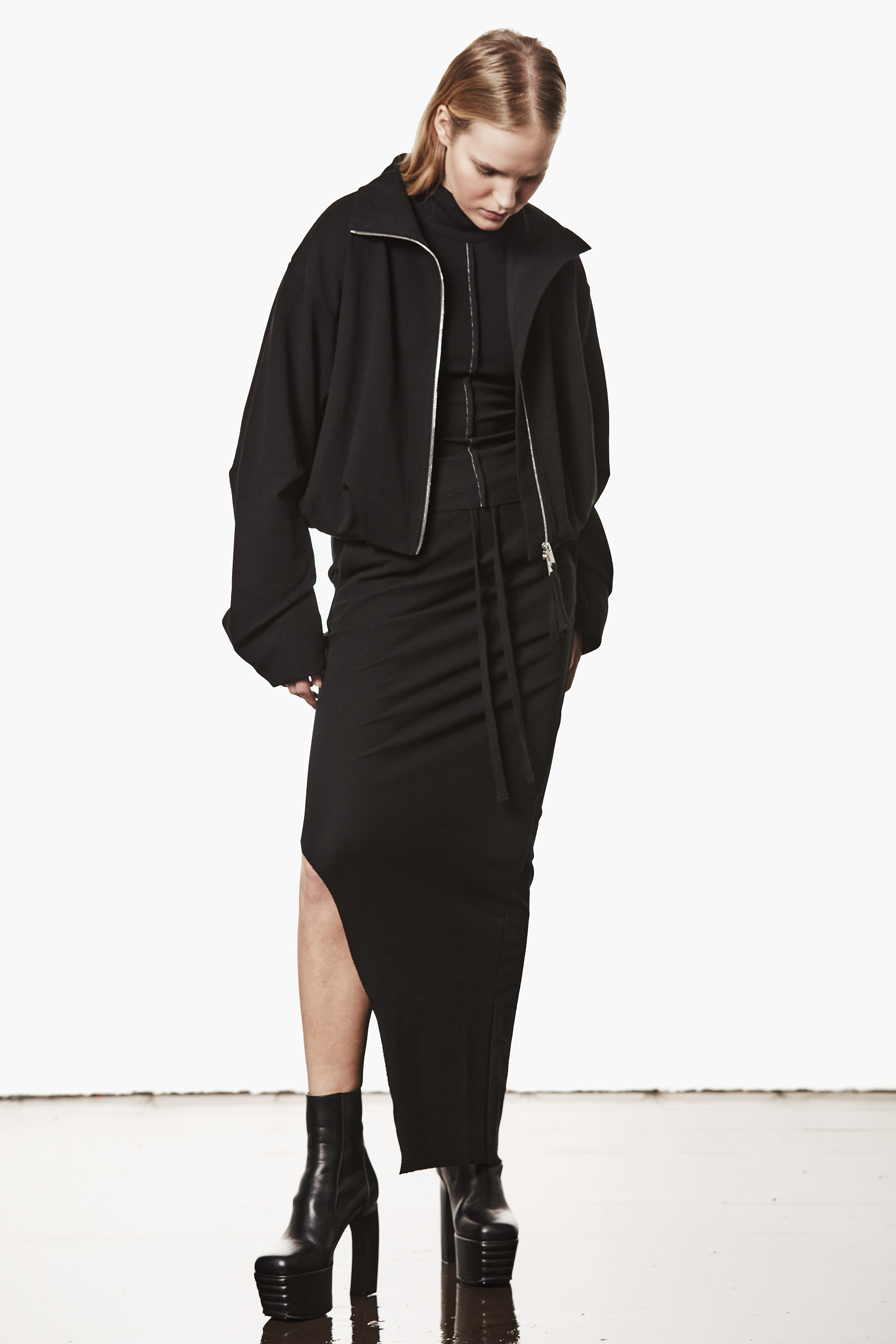 THOM KROM Slim Fit Structured Cotton Stretch Blend Asymetric Long Skirt Mantel, Modisch, Langarm, Person, Frau