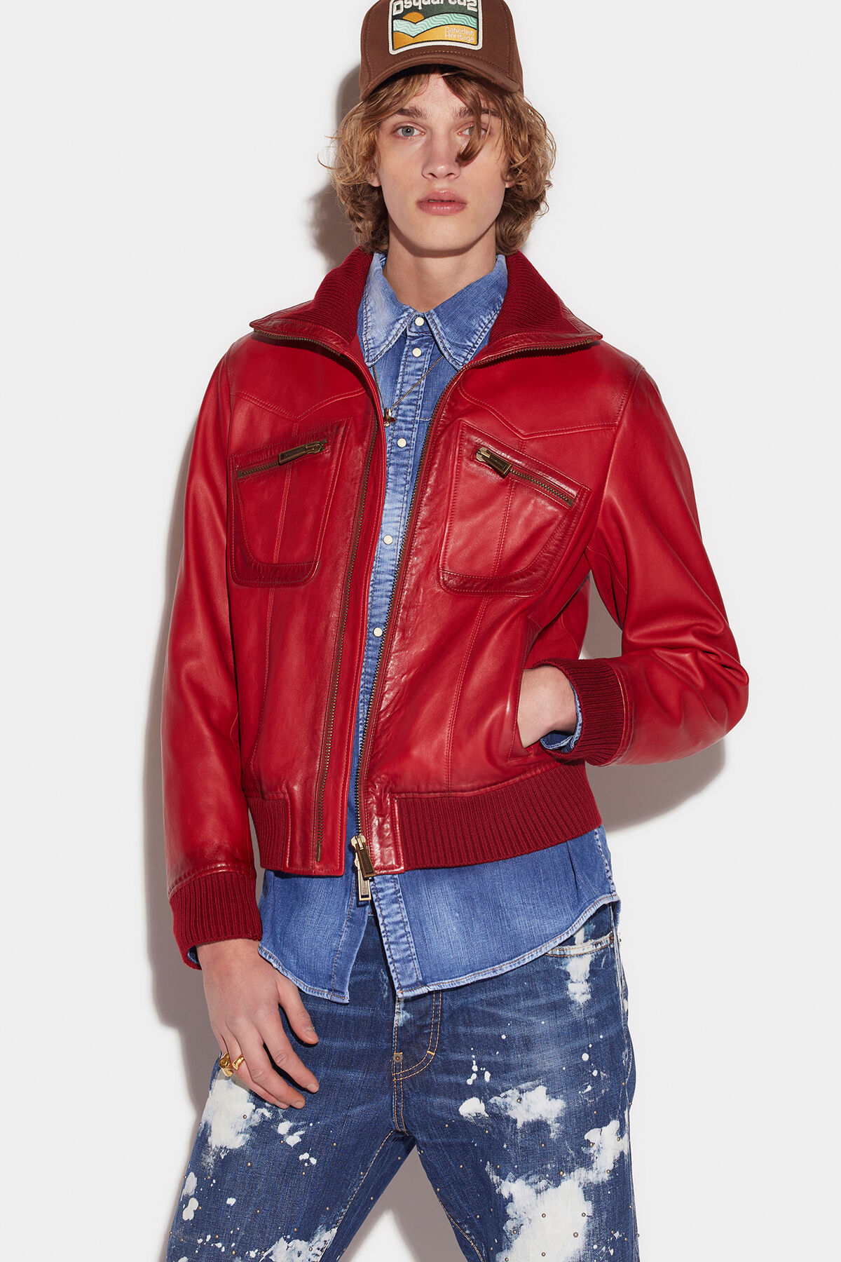 DSQUARED2 New Aviator Leather Bomber Jacket DSQUARED2 New Aviator Leather Bomber Jacket