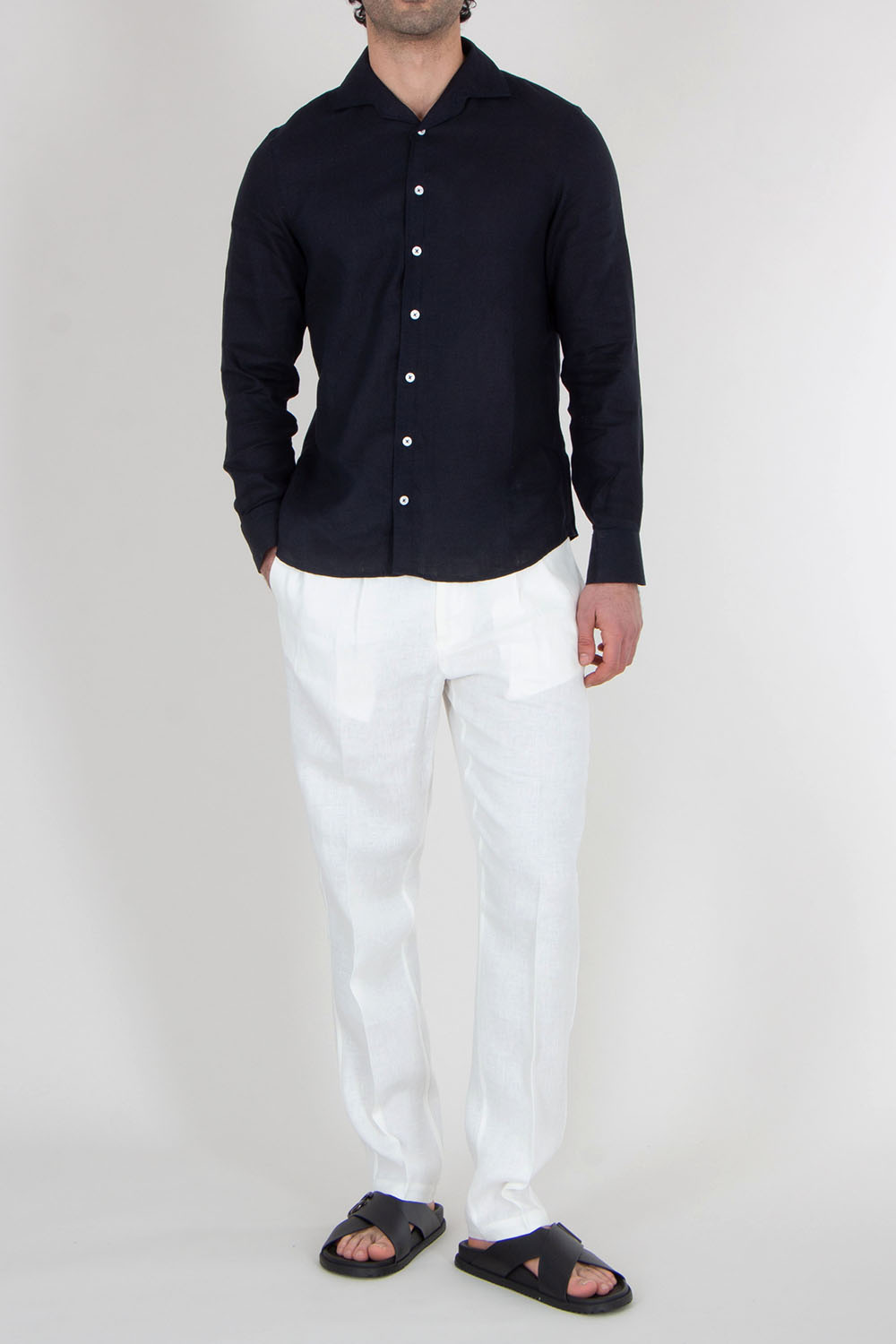 AURÉLIEN Slim Fit Linen Drawstring Trousers Seaside
