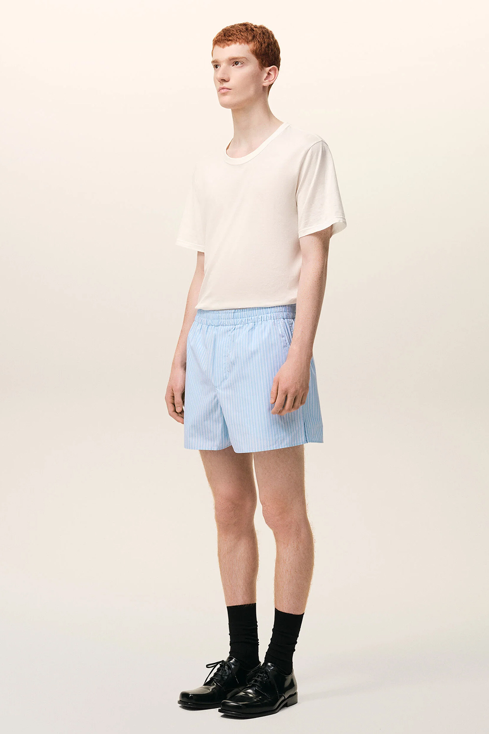 AMI PARIS Relaxed Fit Striped Cotton Poplin Shorts