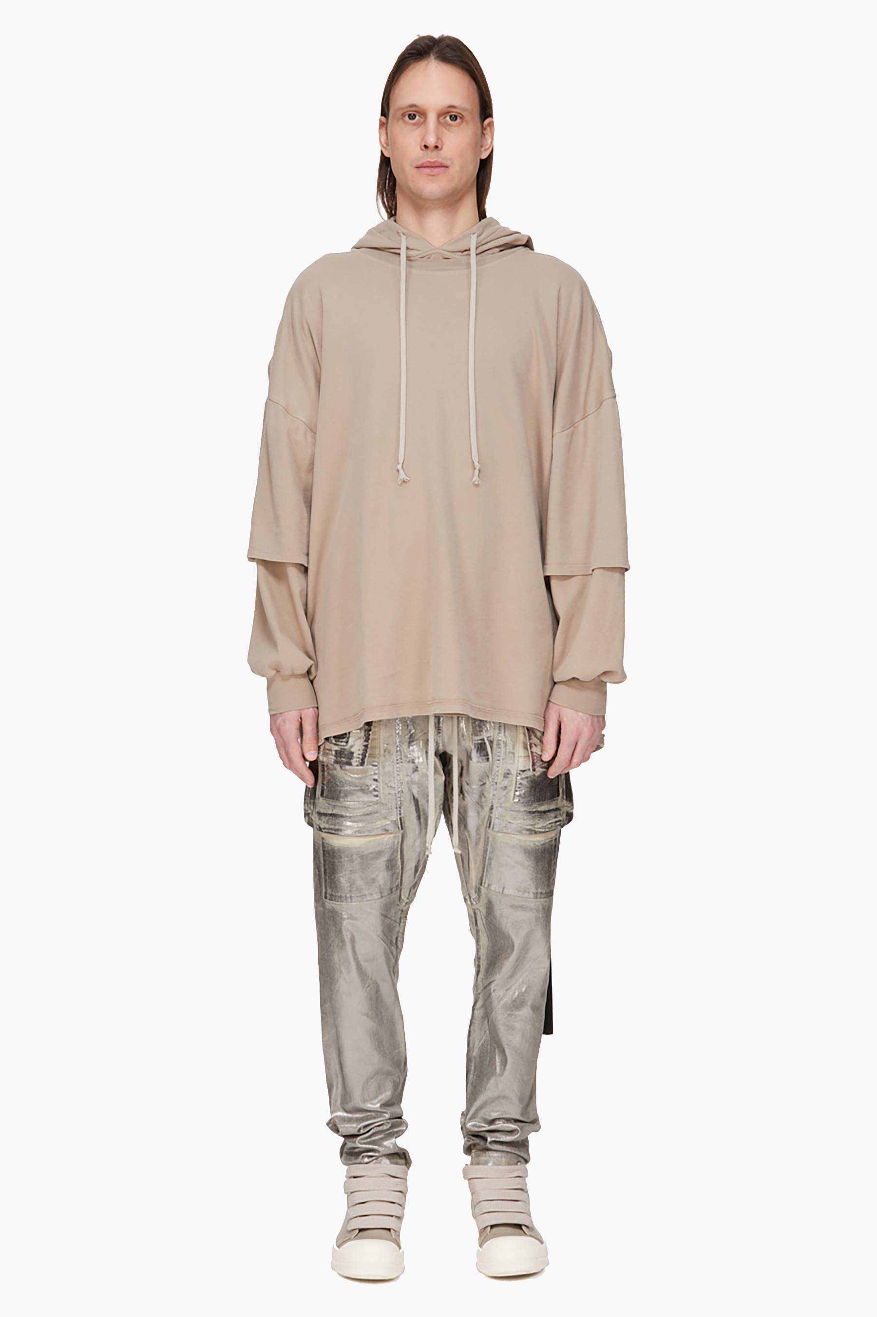 RICK OWENS DRKSHDW Jumbo Oversized Fit Double Brushed Organic Cotton Jersey Tommy Hustler Hoodie Mantel, Kapuzenpulli, Erwachsener, Mann, Person
