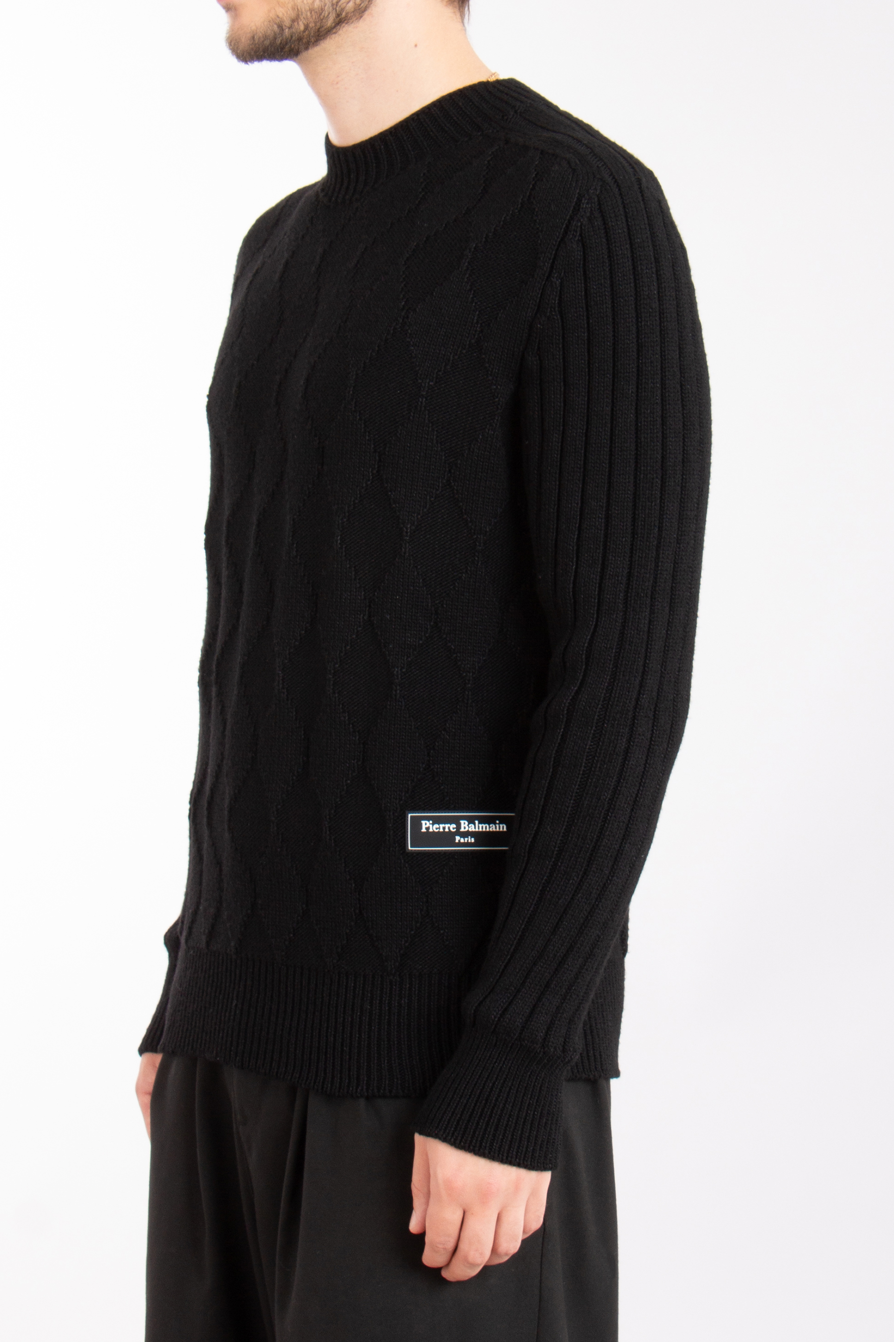 BALMAIN Checked Wool Blend Knit Sweater BALMAIN Checked Wool Blend Knit Sweater