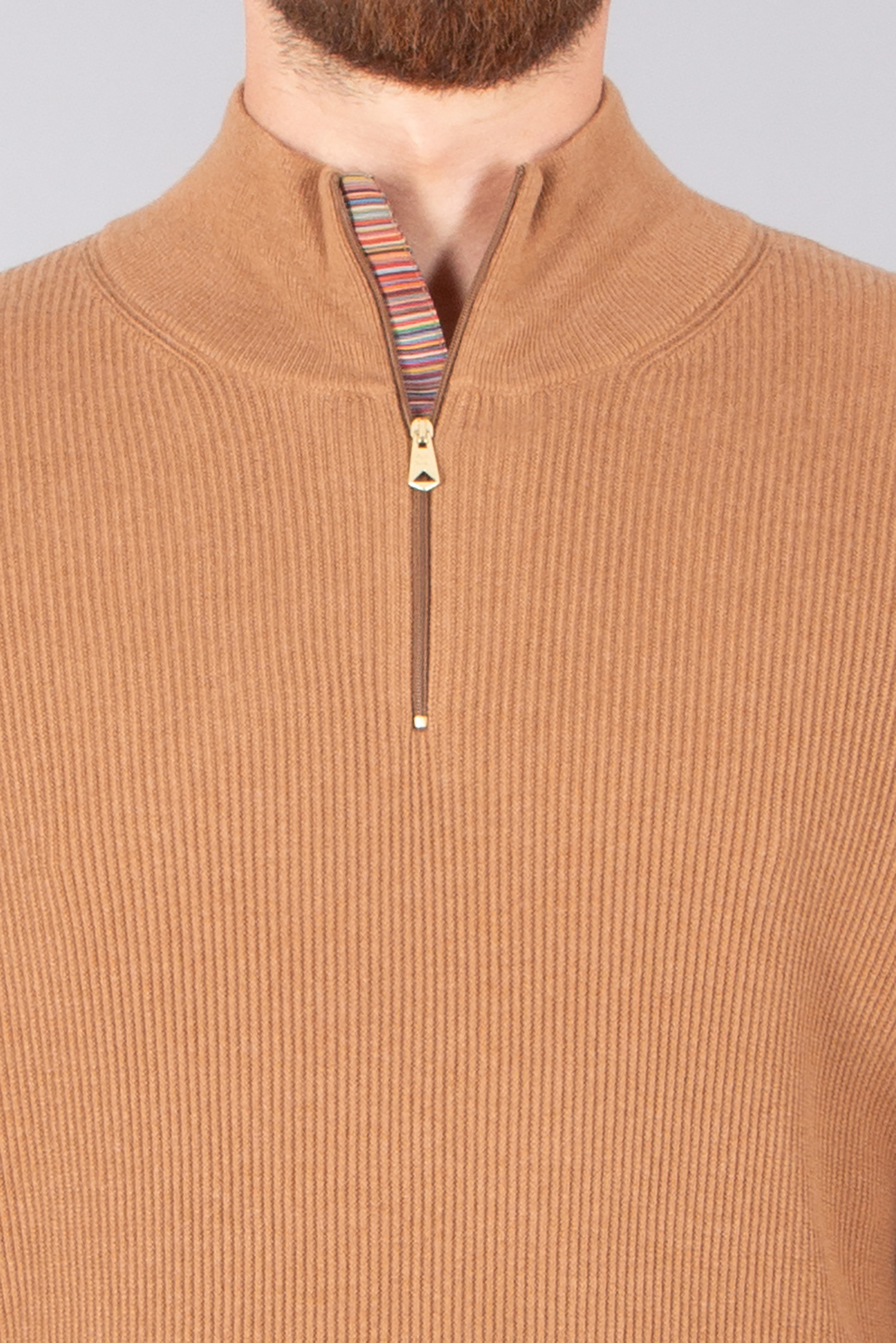 PAUL SMITH Regular Fit Ribbed Wool-Cotton Blend Half-Zip Sweater Pulli, Erwachsener, Männlich, Mann, Person