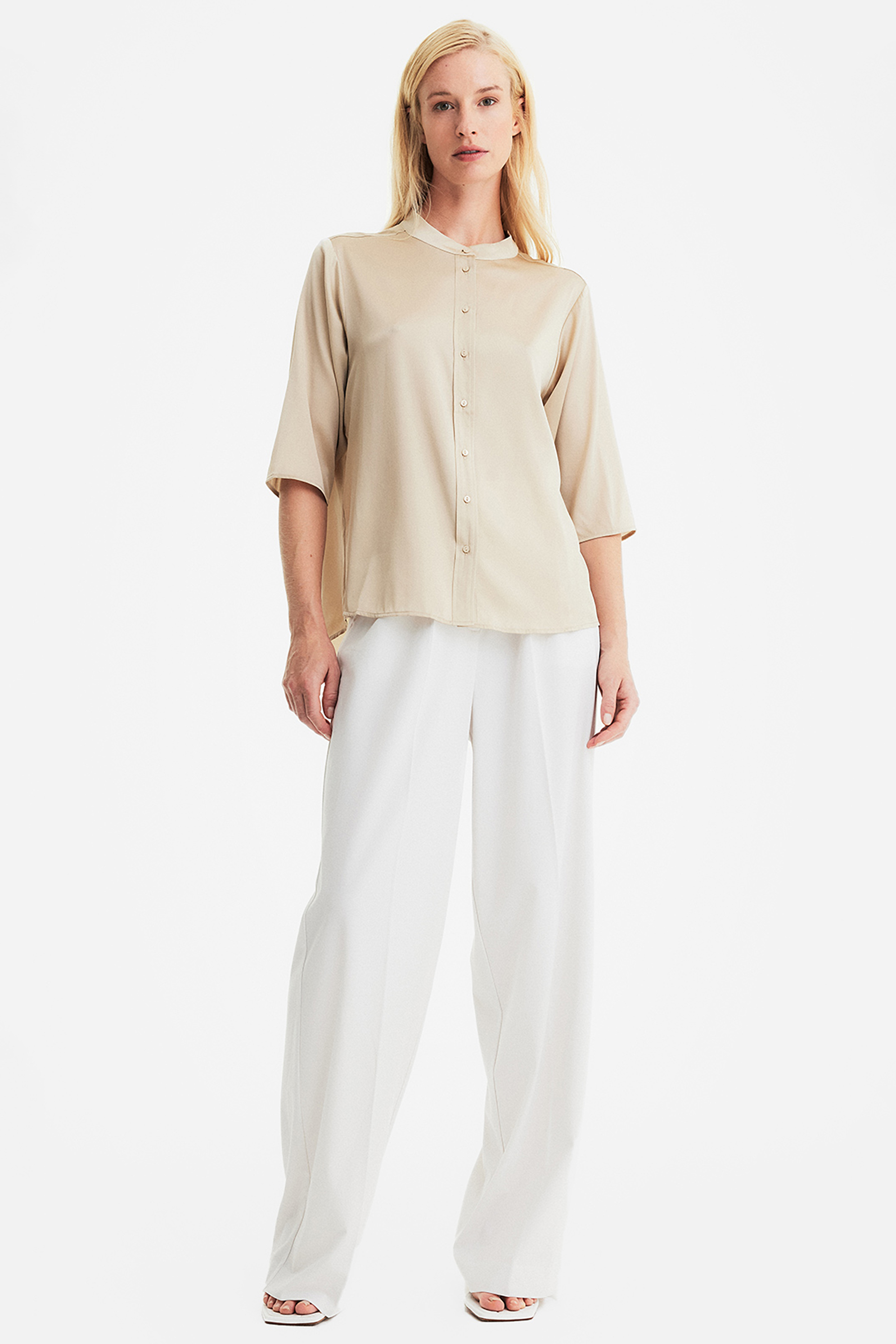 IHEART Short Sleeve Silk Satin Blouse Tara