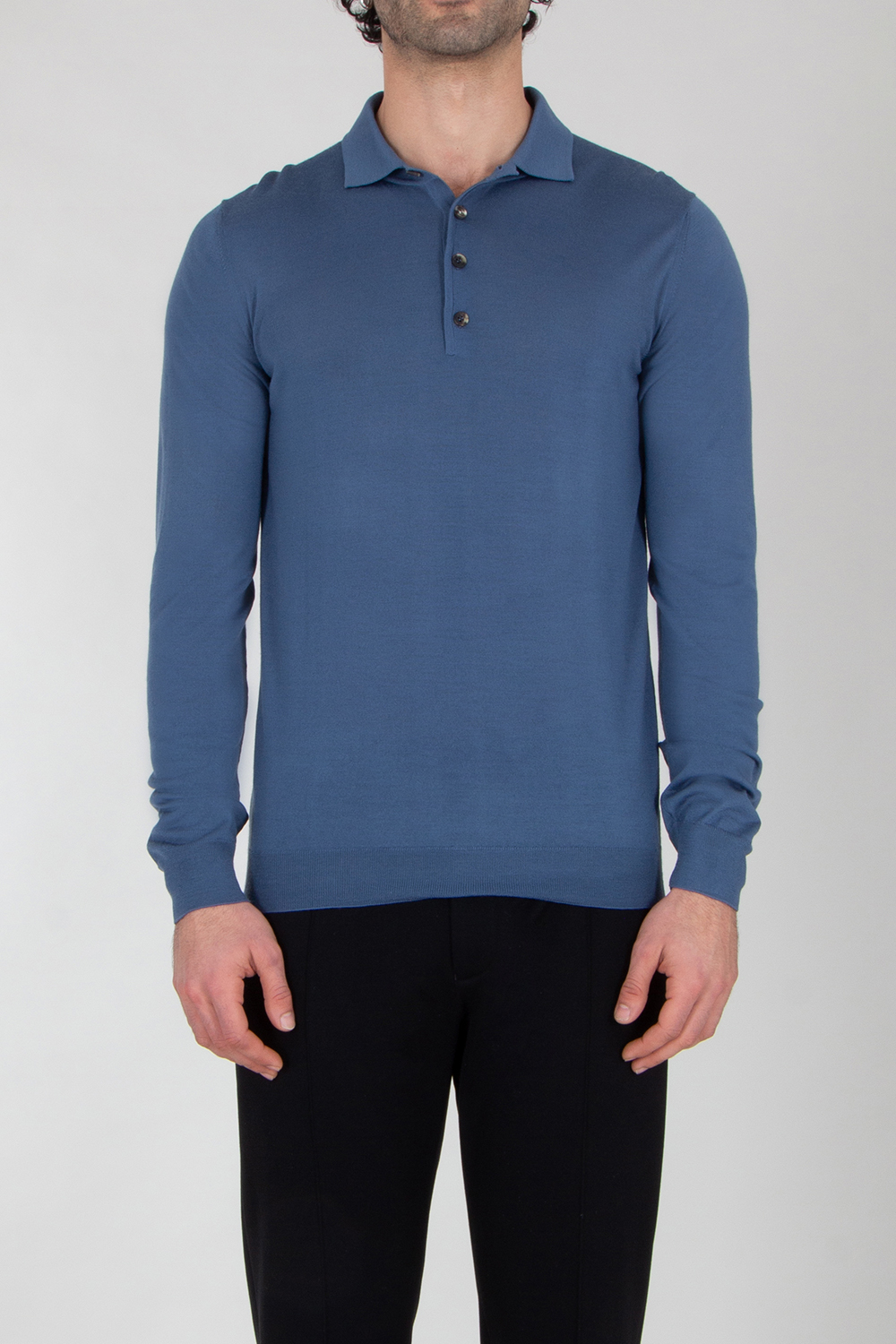 AIDA BARNI Regular Fit Wool Long Sleeve Polo Shirt