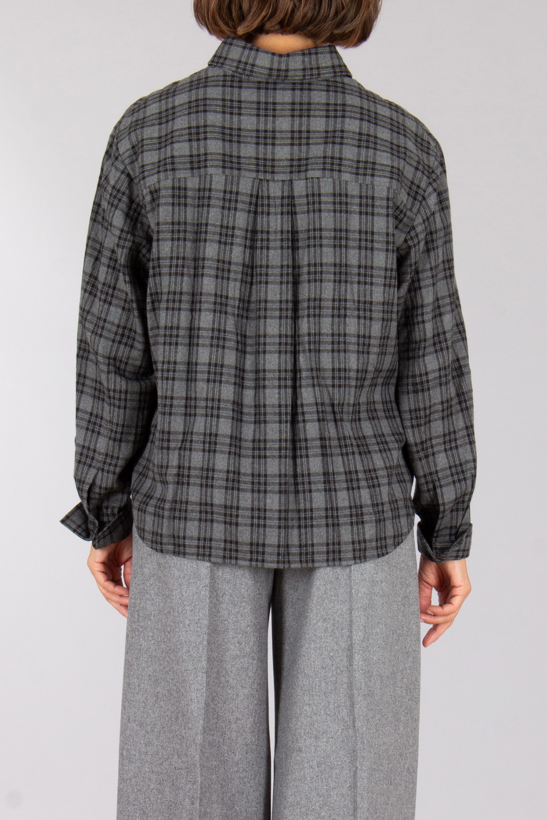 0039 ITALY Relaxed Fit Checked Cotton Blend Flannel Blouse Elsa Hemd, Langarm, Bluse, Hosen, Leinen