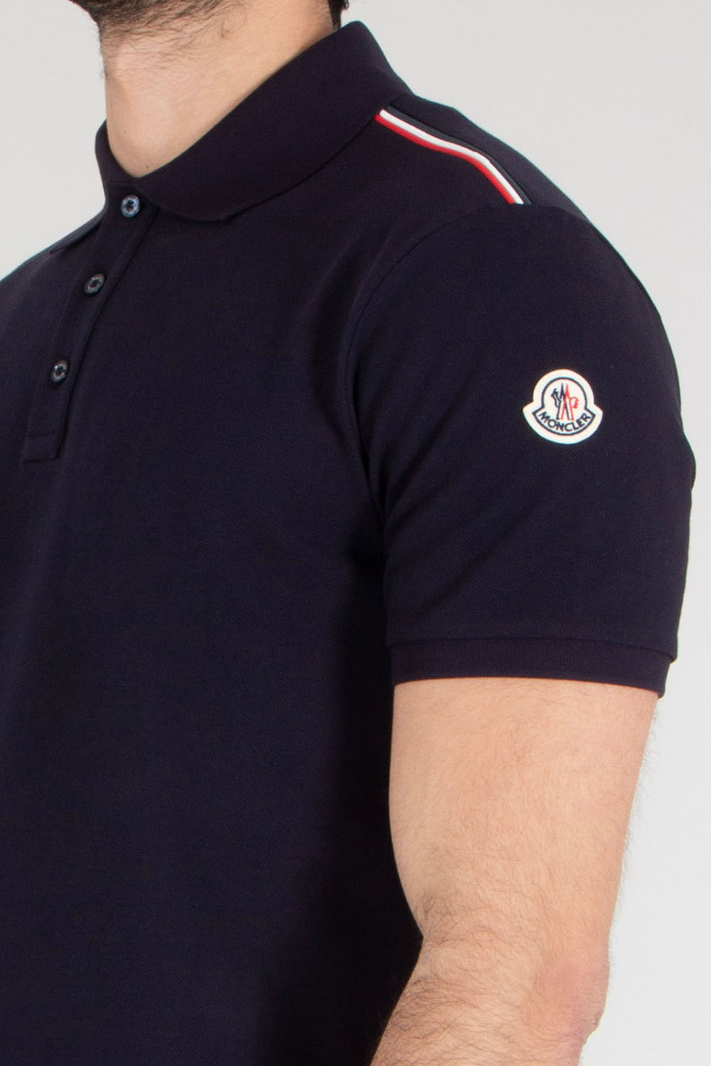 MONCLER Regular Fit Silicone Trim Cotton Piqué Polo Shirt