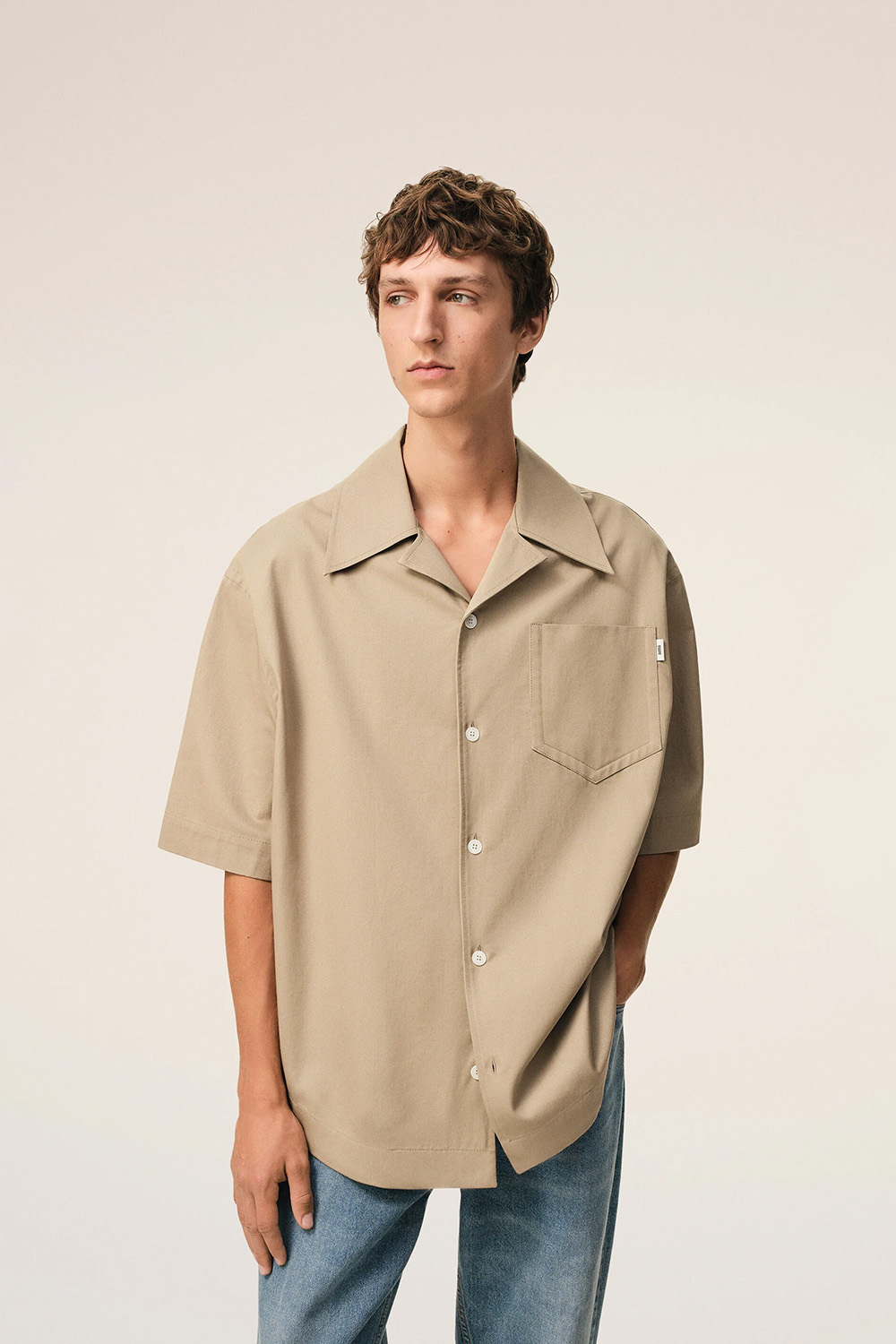 AMI PARIS Oversized Short Sleeve Cotton Gabardine Shirt