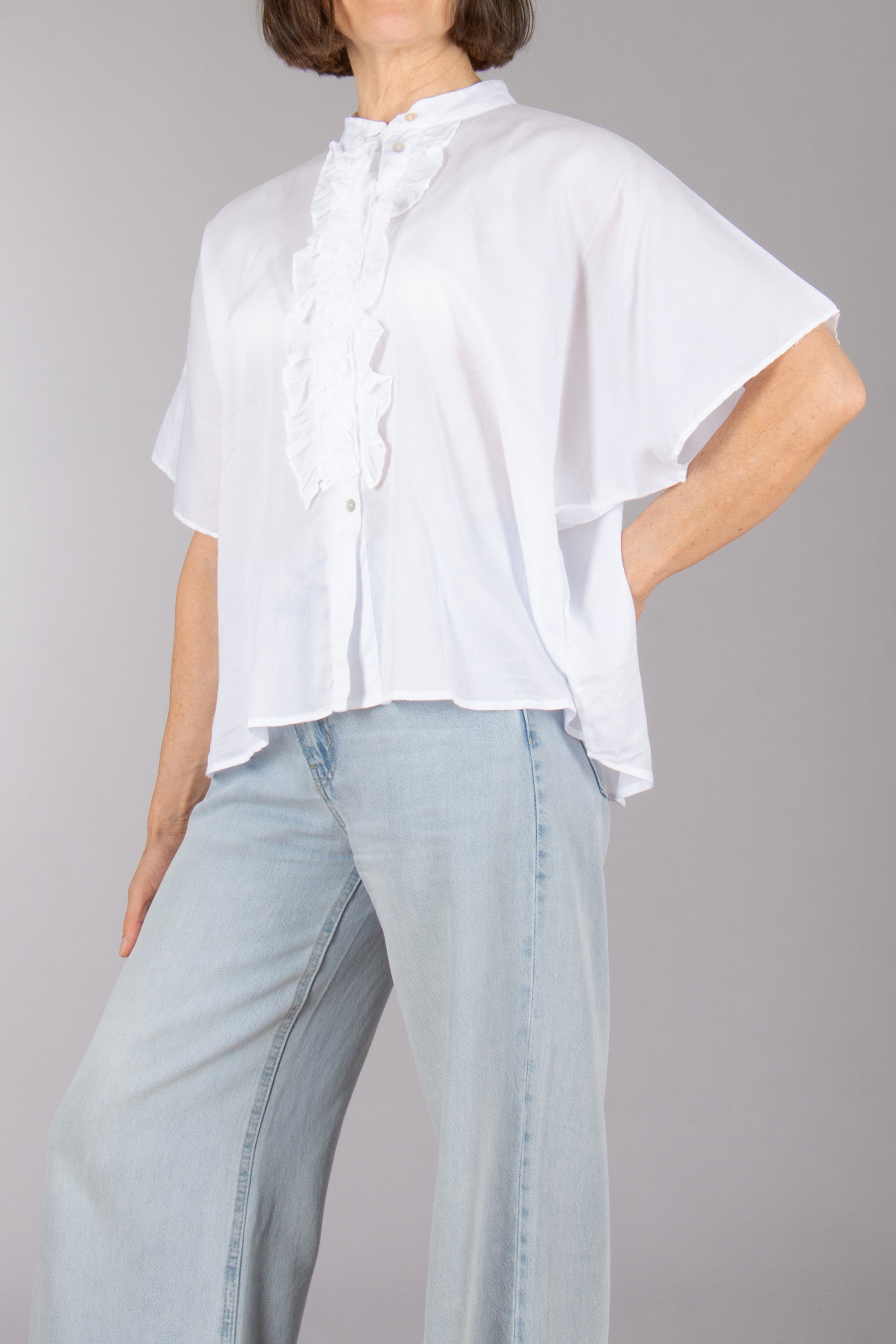 0039 ITALY Relaxed Fit Cotton Short-Sleeve Blouse Daisy Bluse, Kleidung, Hosen, Jeans, Person