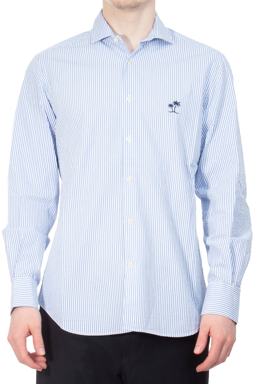 MC 2 SAINT BARTH Regular Fit Striped Seersucker Cotton Shirt Pamplona