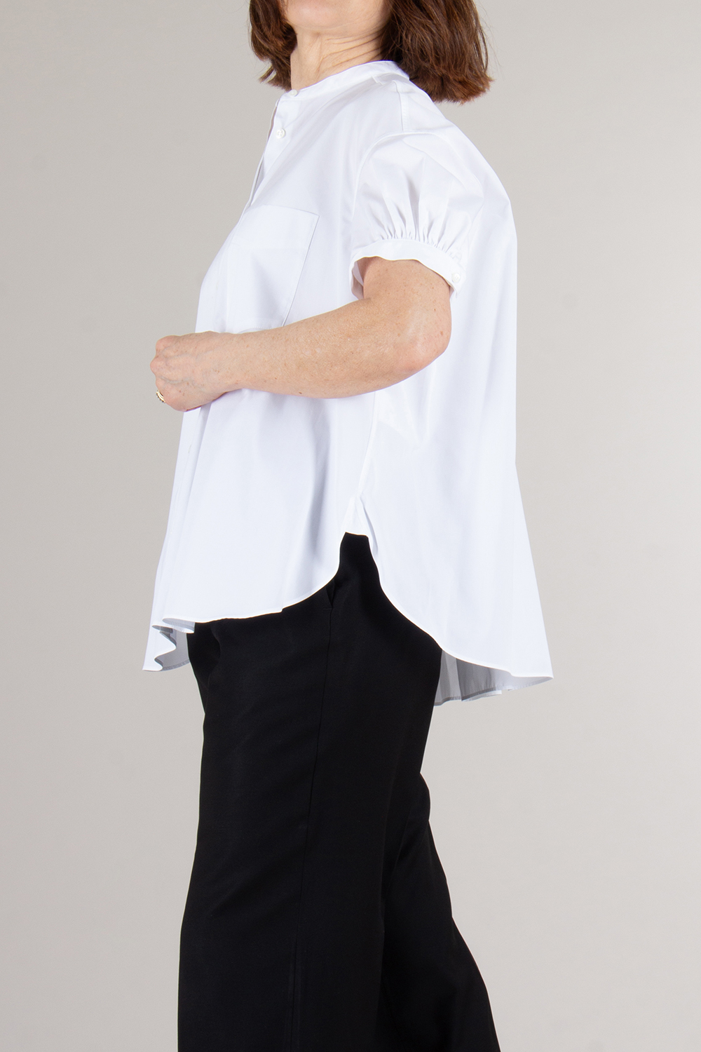 ASPESI Loose Fit Mandarin Collar Cotton Poplin Blouse