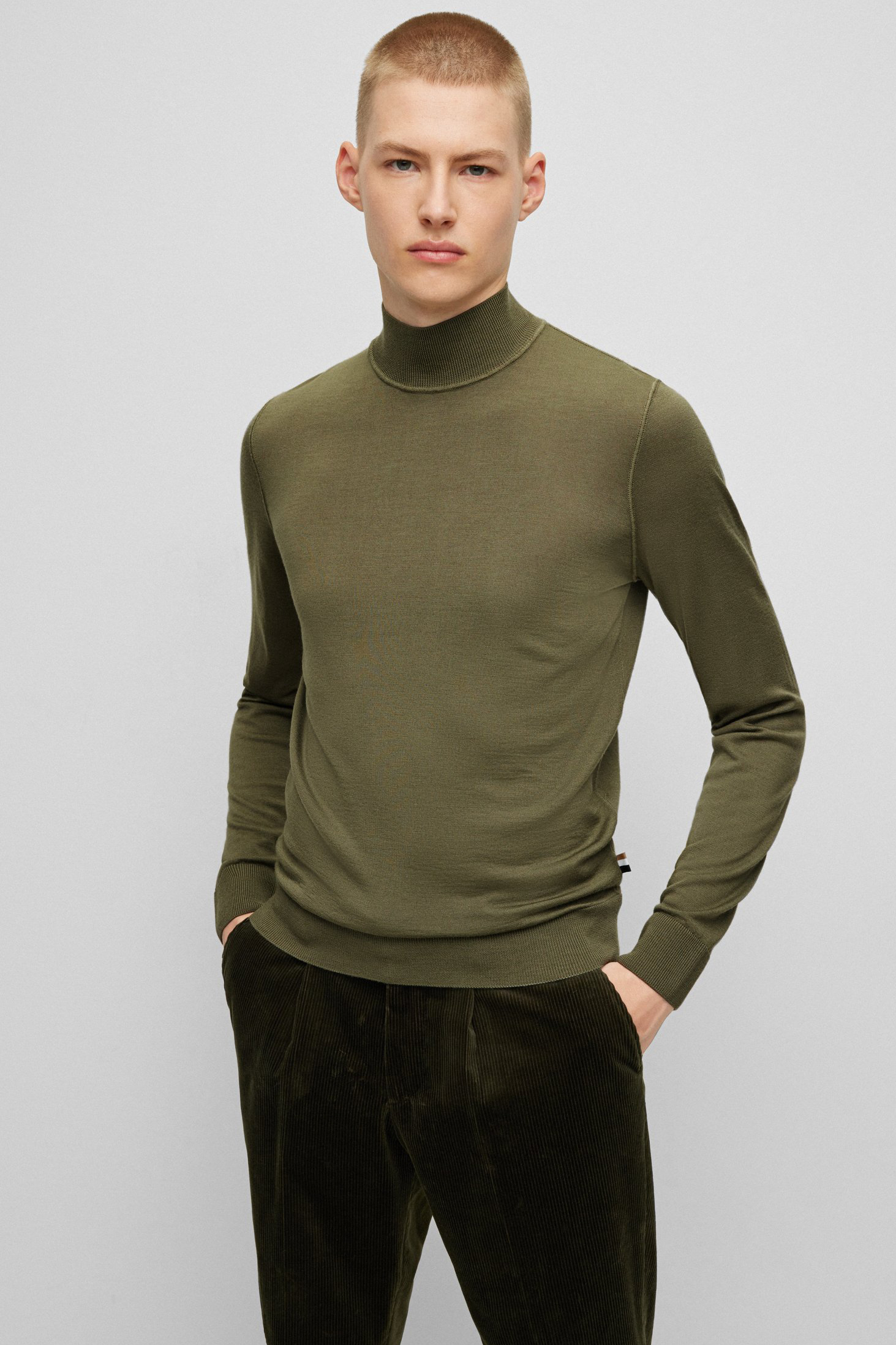BOSS Virgin Wool-Silk Mock Neck Sweater Lodiego