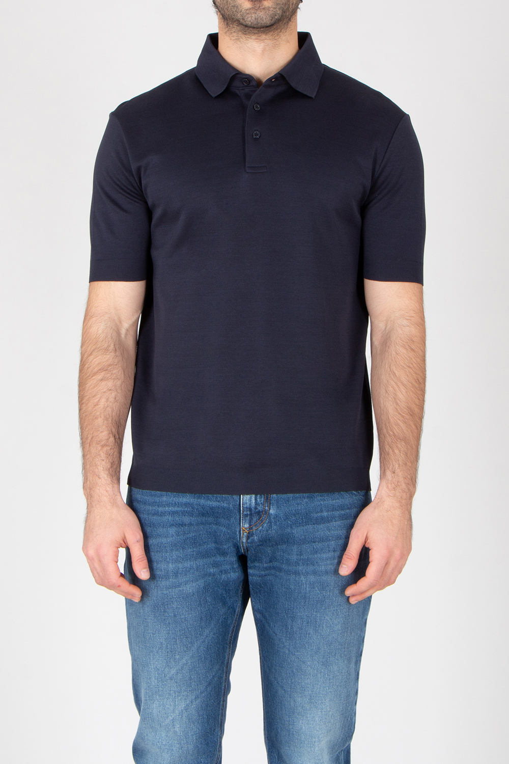 HERNO Regular Fit Cotton Jersey Knit Effect Polo Shirt