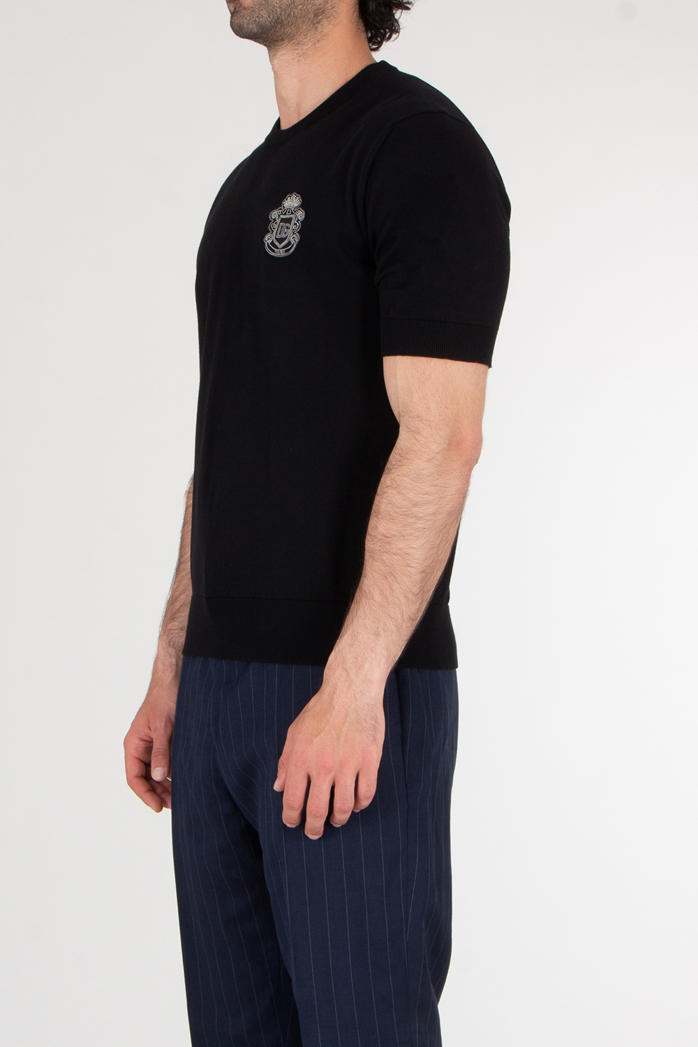 DOLCE & GABBANA Knitted Cotton Short Sleeve Embroidered Sweater
