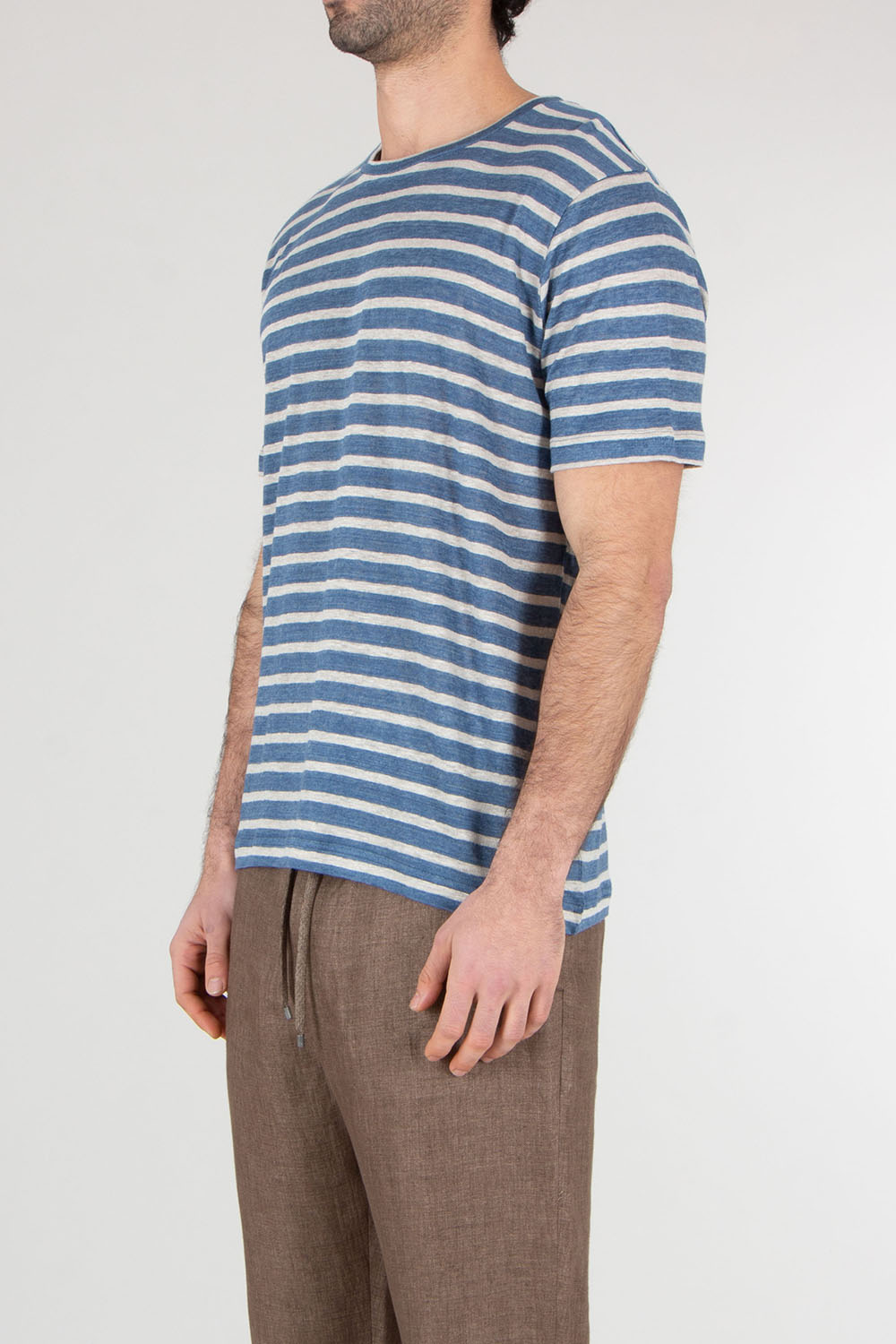 STEFAN BRANDT Regular Fit Striped Linen Jersey T-Shirt Enno