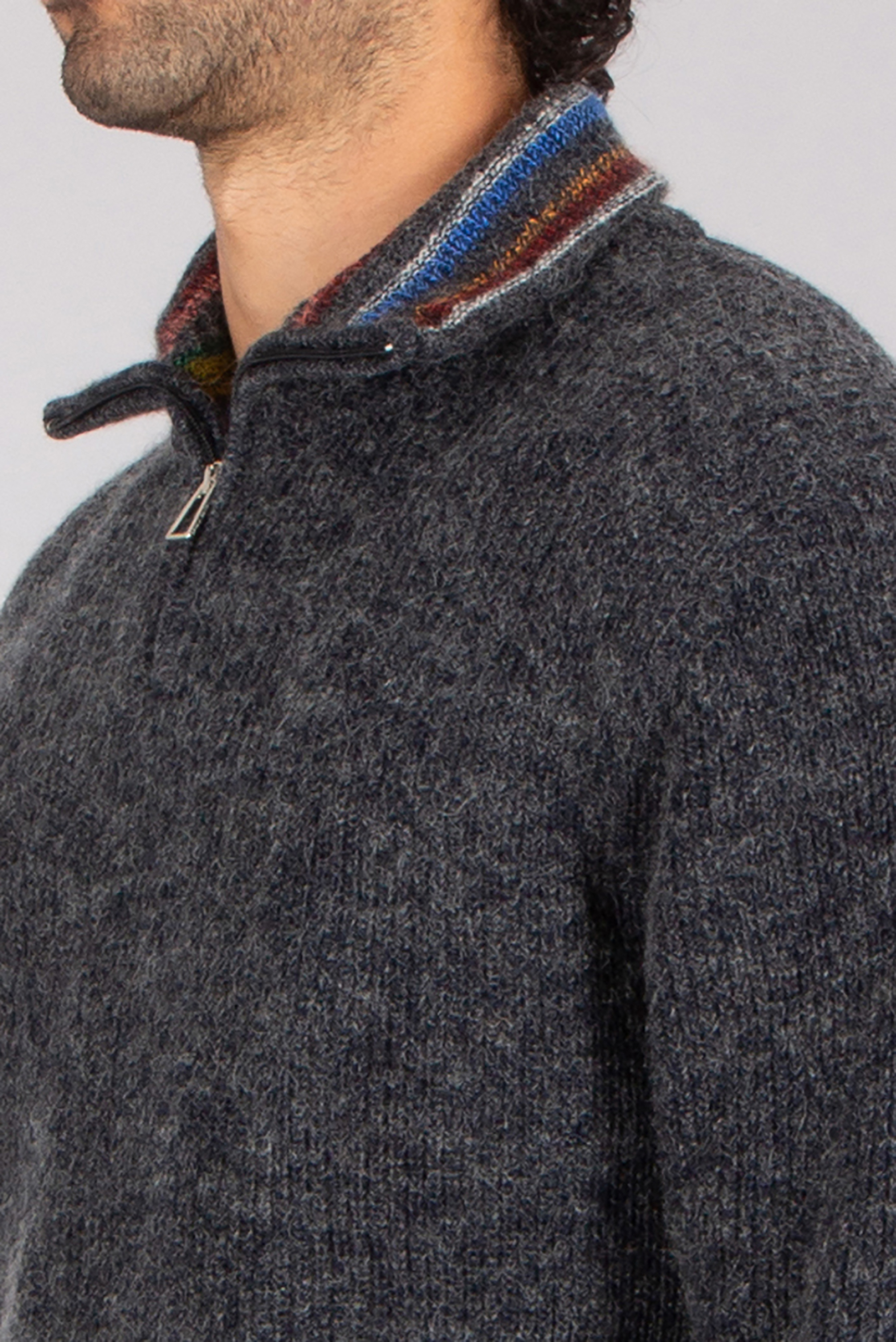 PAUL SMITH Regular Fit Ribbed Cotton-Wool-Mohair Blend Zip Neck Sweater Bekleidung, Strickwaren, Pullover, Mantel, Jacke