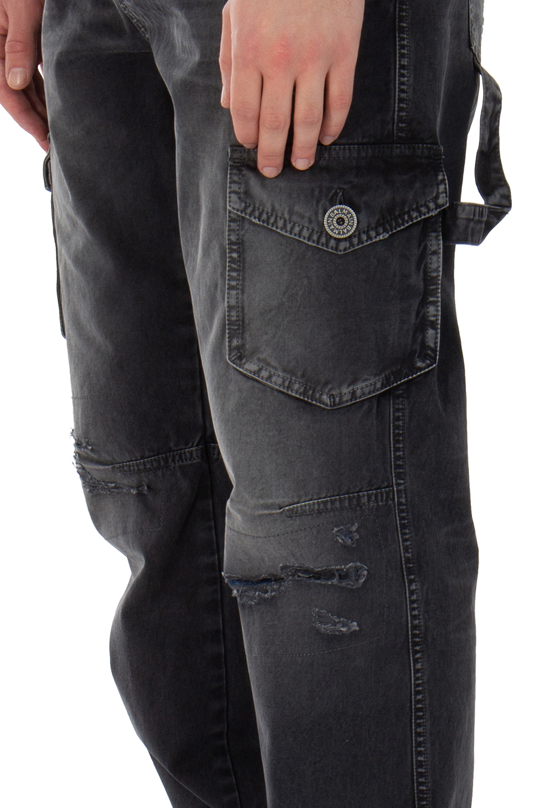 BALMAIN Used-Look Cotton Denim Cargo Pants BALMAIN Used-Look Cotton Denim Cargo Pants