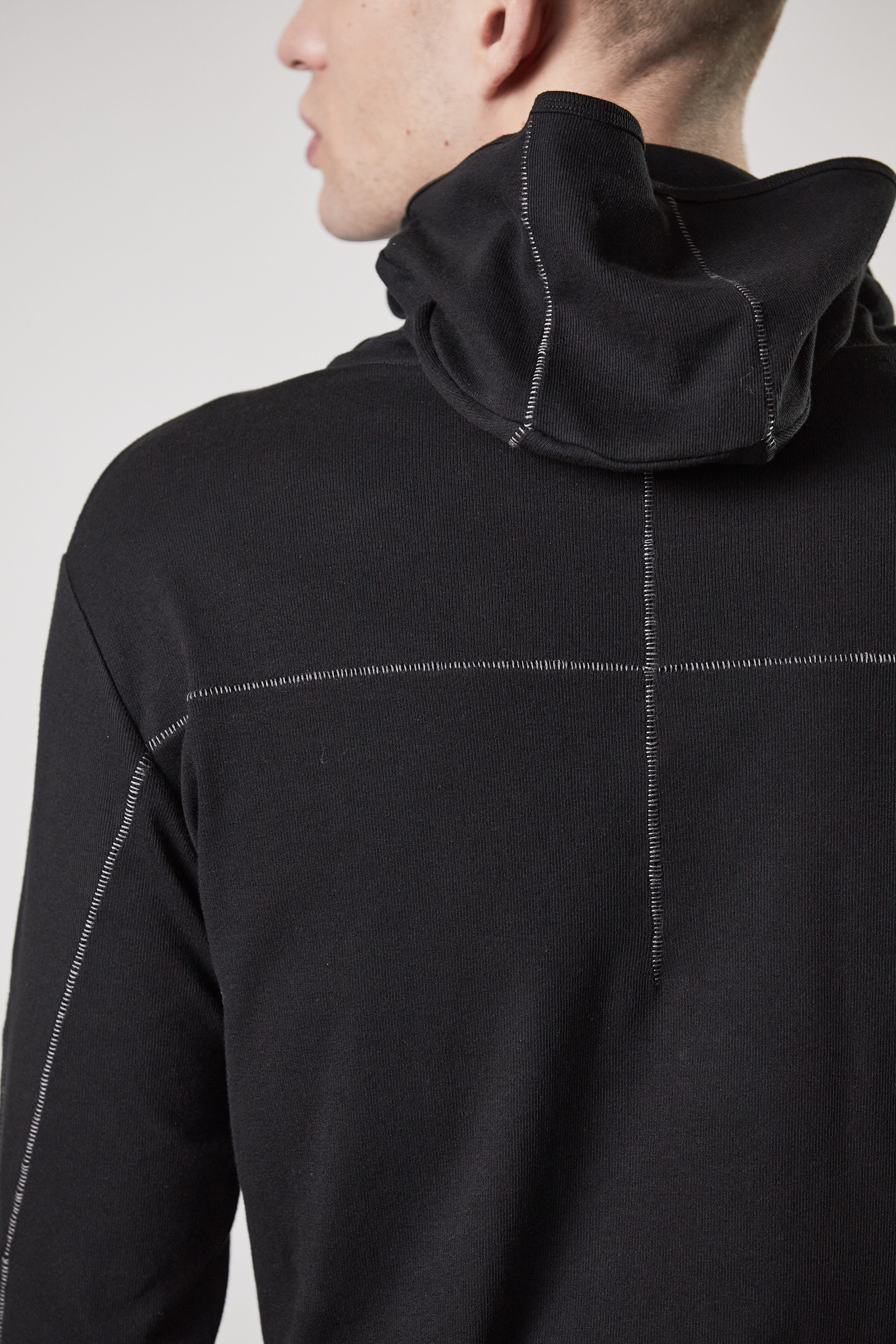 THOM KROM Balaclava Hooded Ribbed Cotton Stretch Long Sleeve T-Shirt THOM KROM Balaclava Hooded Ribbed Cotton Stretch Long Sleeve T-Shirt