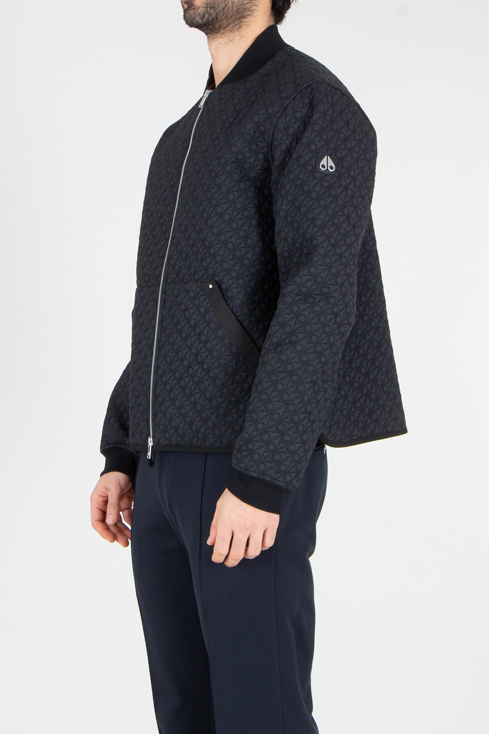 MOOSE KNUCKLES Regular Fit Monogram Quilting Recycled Nylon Transit Liner Bomber Mono Jacket